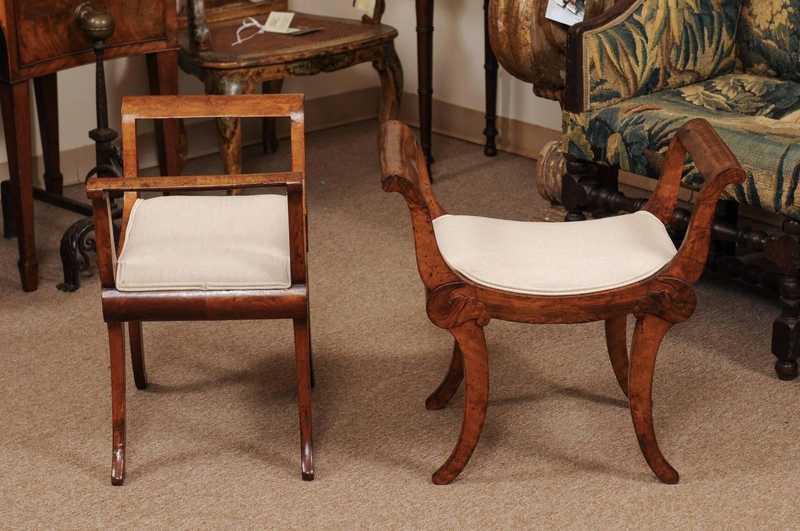 Pair of Early 19th Century Swiss Walnut Benches In Good Condition In Atlanta, GA