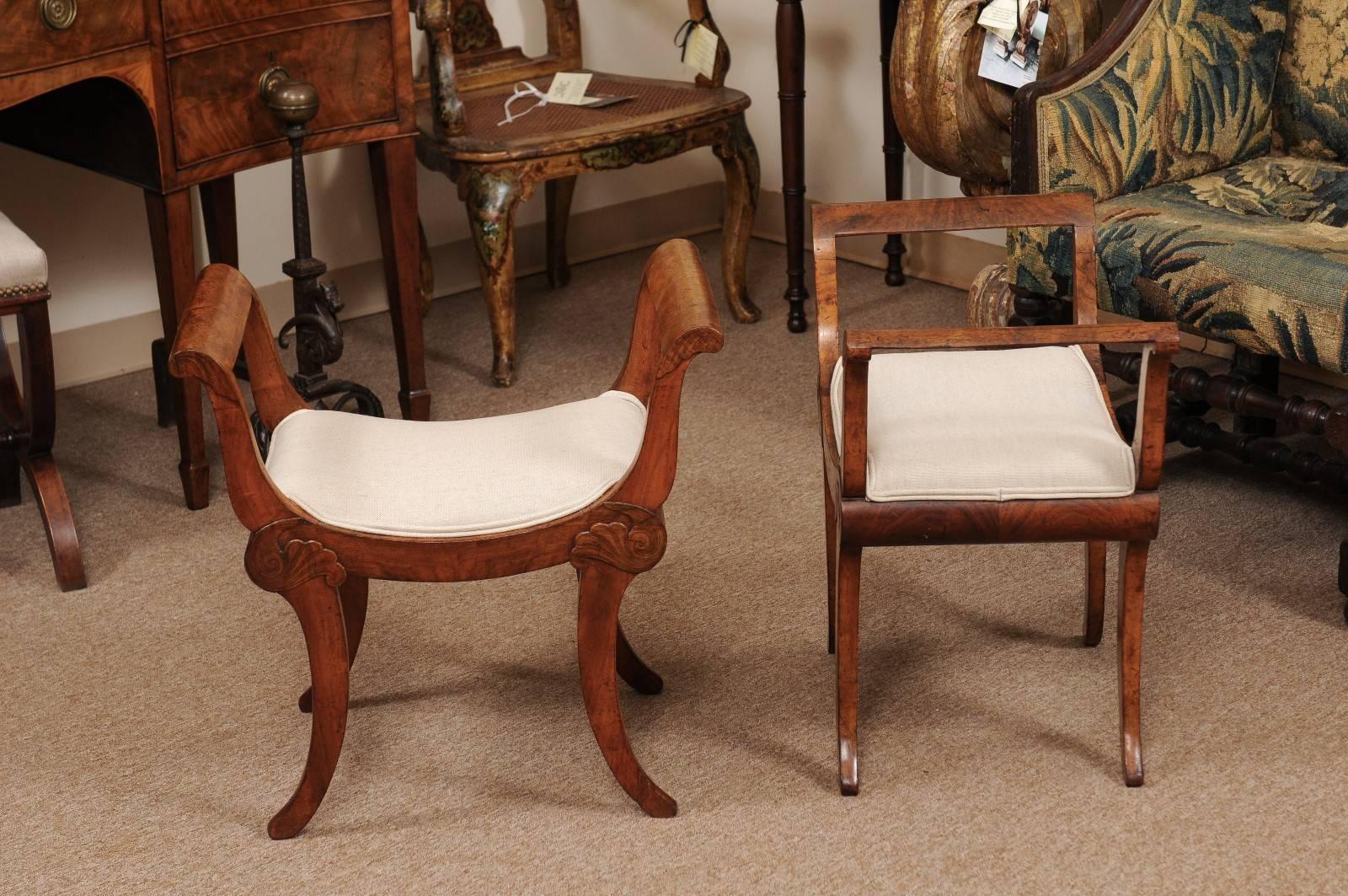 Pair of Early 19th Century Swiss Walnut Benches 1