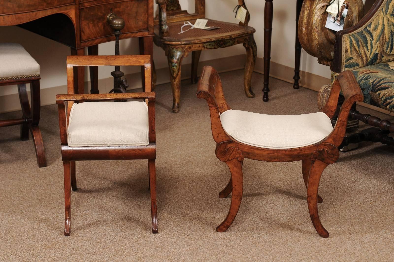 Pair of Early 19th Century Swiss Walnut Benches 4