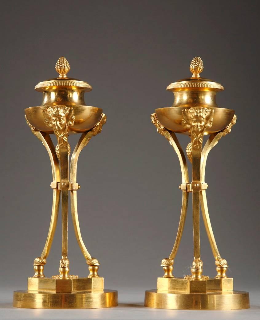 Bronze Pair of Early 19th Century Tripod Candlesticks