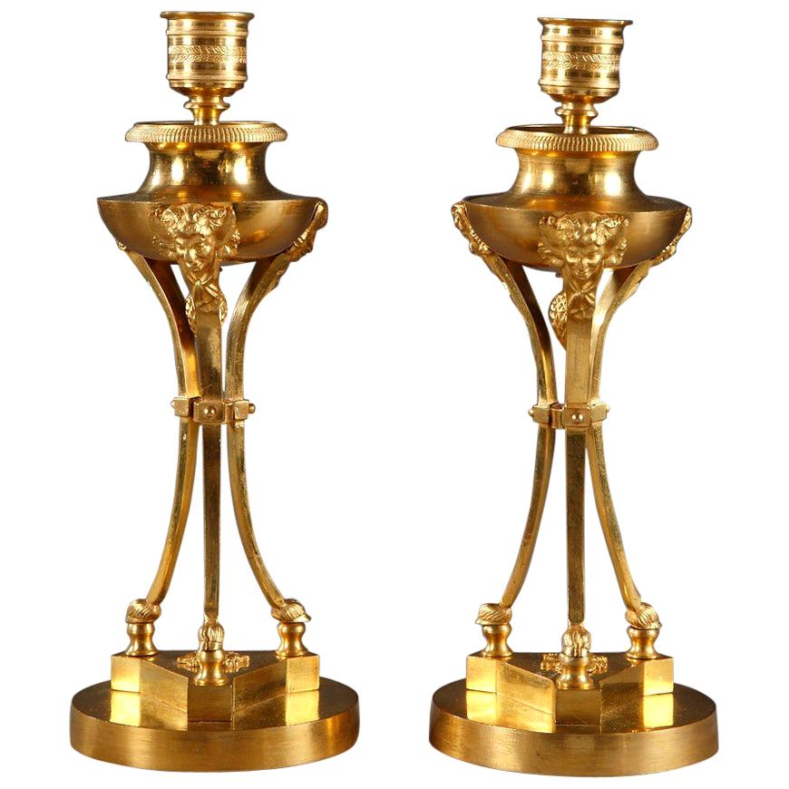 Pair of Early 19th Century Tripod Candlesticks