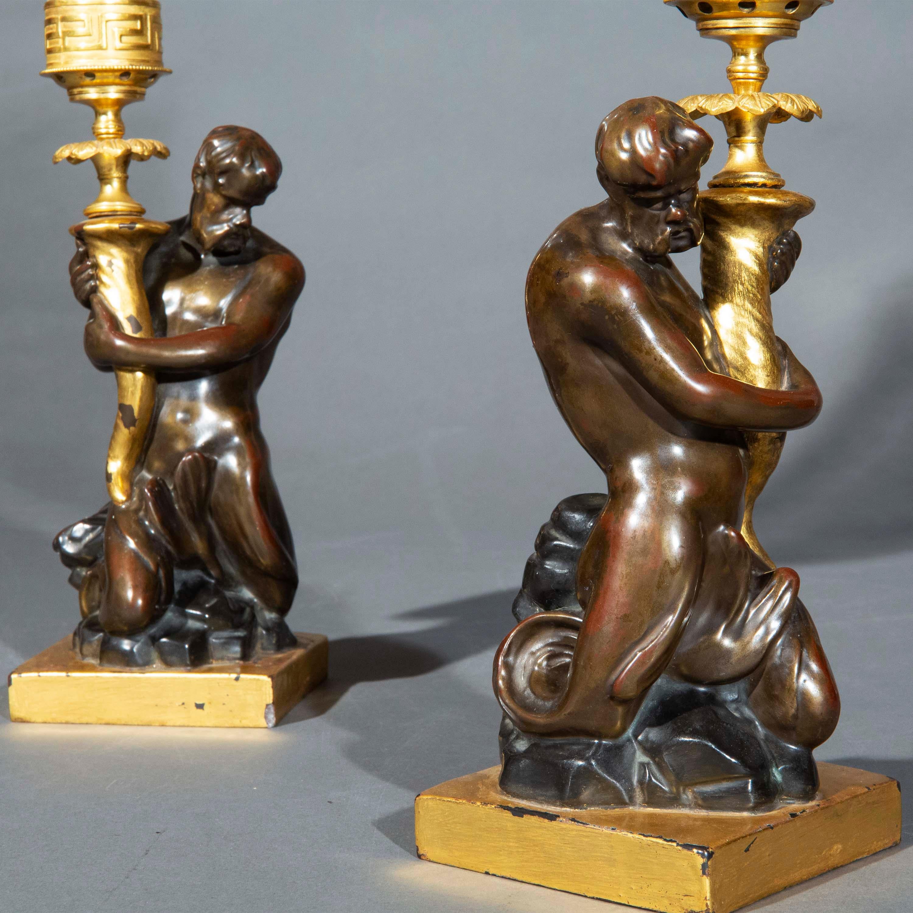 Pair of Early 19th Century Triton Candlesticks Storm Lanterns by Wood & Caldwell For Sale 2