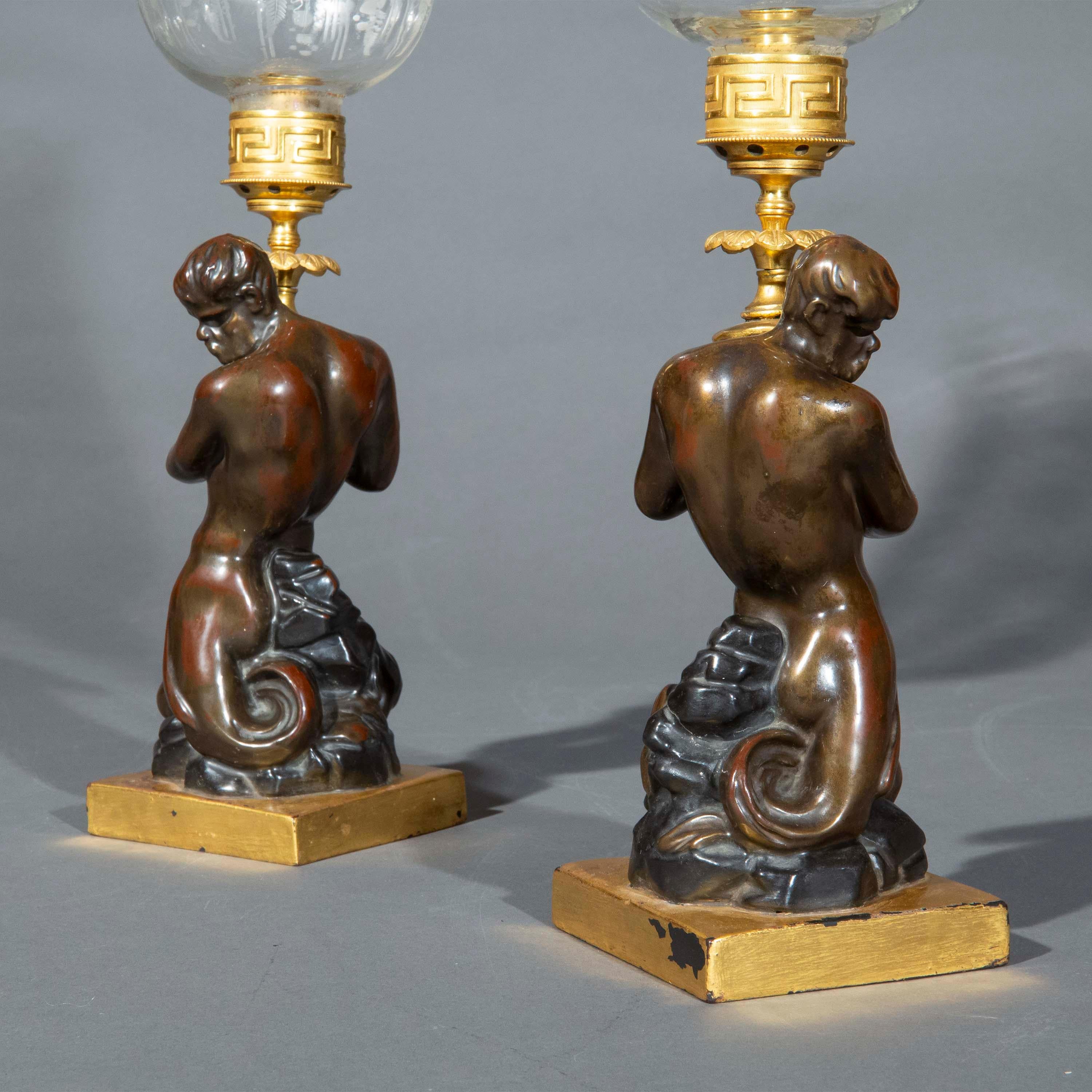 Pair of Early 19th Century Triton Candlesticks Storm Lanterns by Wood & Caldwell For Sale 4