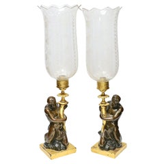 Pair of Early 19th Century Triton Candlesticks Storm Lanterns by Wood & Caldwell