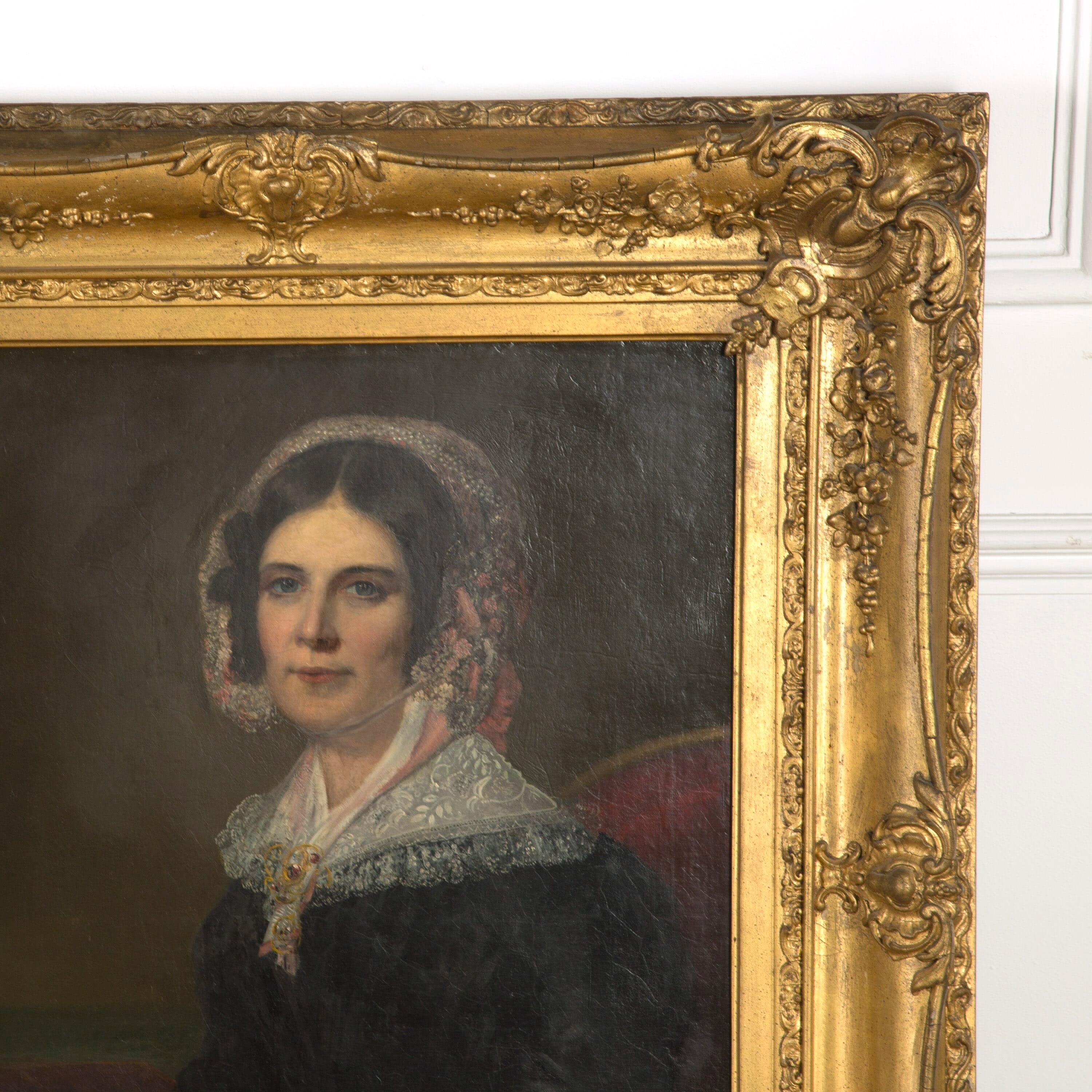 Pair of early 19th century Victorian oil on canvas portrait paintings depicting an aristocratic lady and her husband.

The lady is believed to be Sarah Lowe and the gentleman believed to be Isaac Lowe. They both wear black dress, she with white