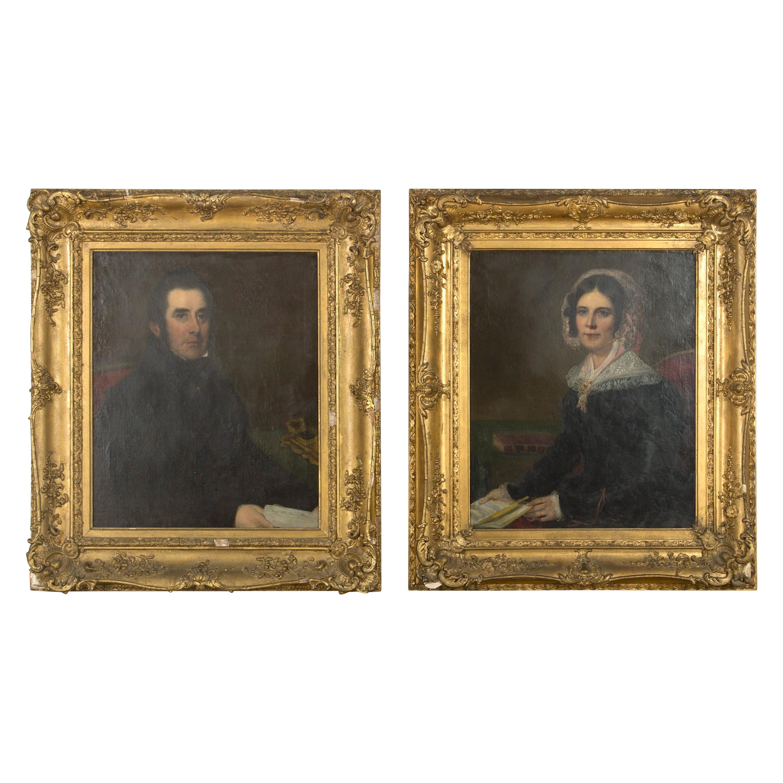 Pair of Early 19th Century Victorian Oil on Canvas Portrait Paintings