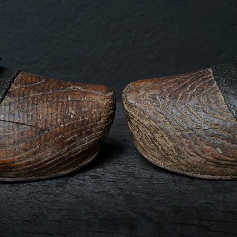 Pair of Early 20th Century Wood and Leather Clogs or Sabots Bois at 1stDibs