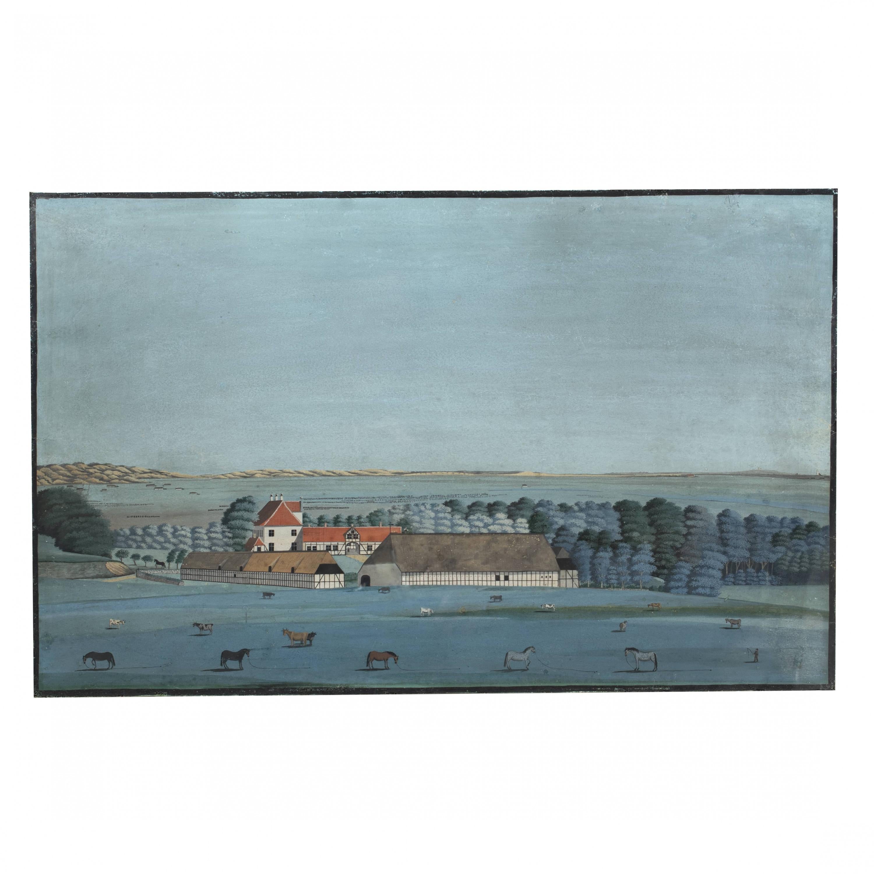 Pair of Early 19th Ctr Gouache Paintings of the Danish Manor House 'Bratskov' 3
