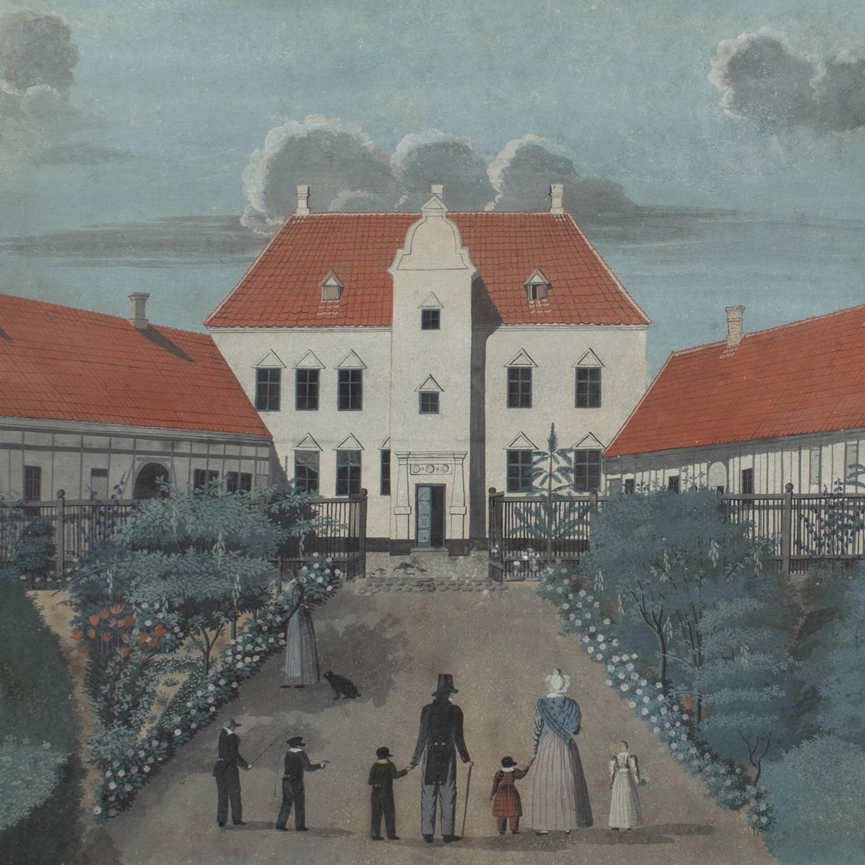 Louis XVI Pair of Early 19th Ctr Gouache Paintings of the Danish Manor House 'Bratskov'