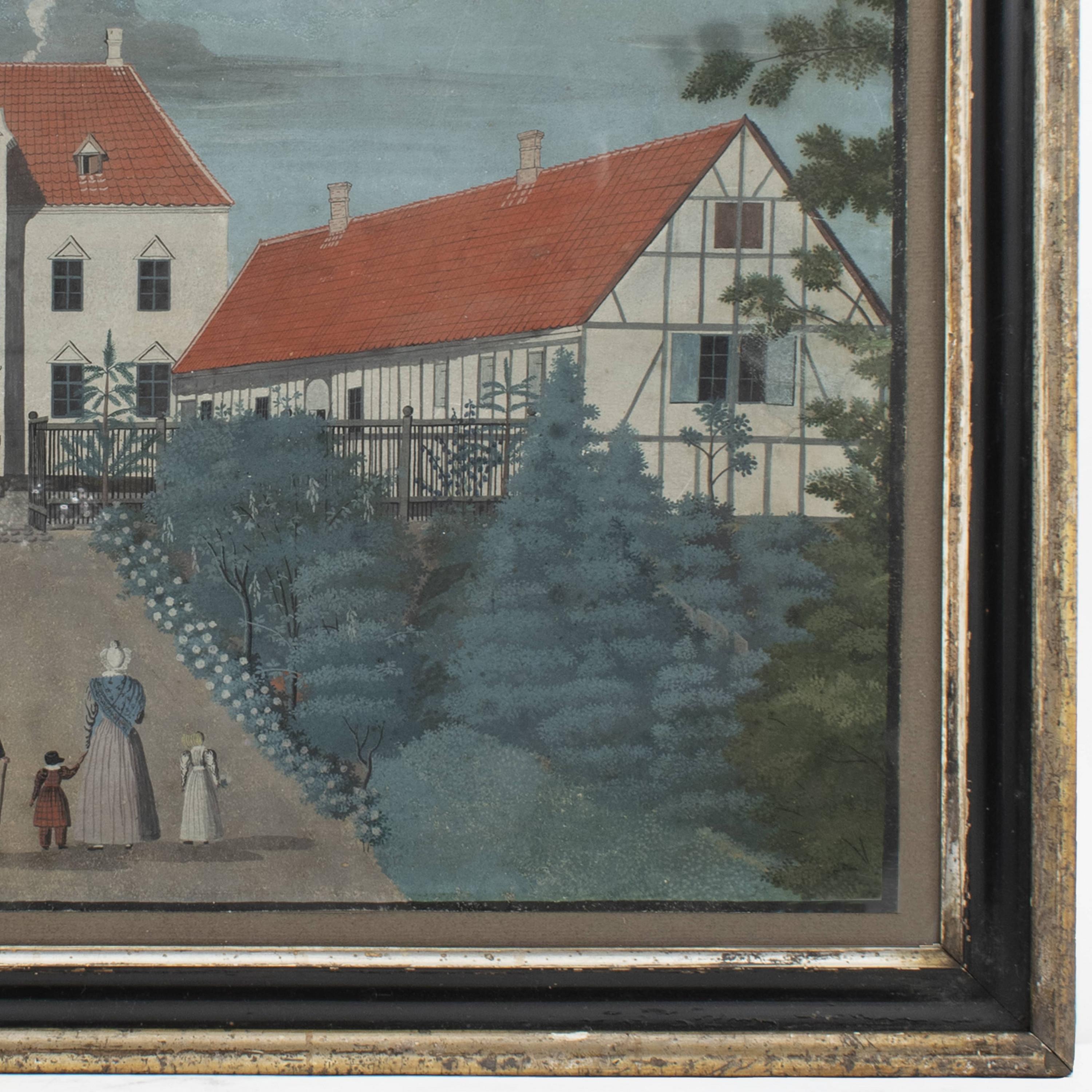 Pair of Early 19th Ctr Gouache Paintings of the Danish Manor House 'Bratskov' In Good Condition In Kastrup, DK