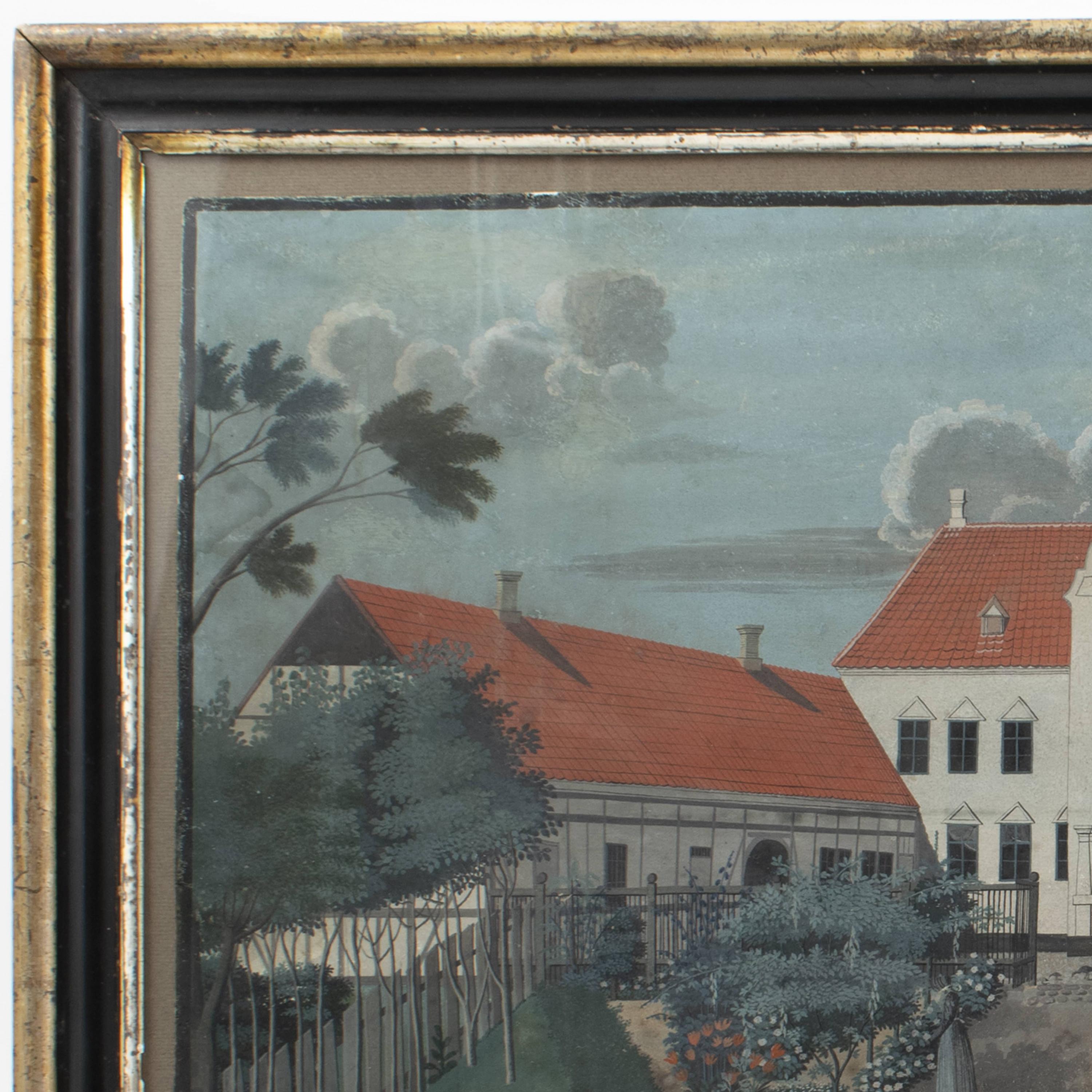 Paper Pair of Early 19th Ctr Gouache Paintings of the Danish Manor House 'Bratskov'