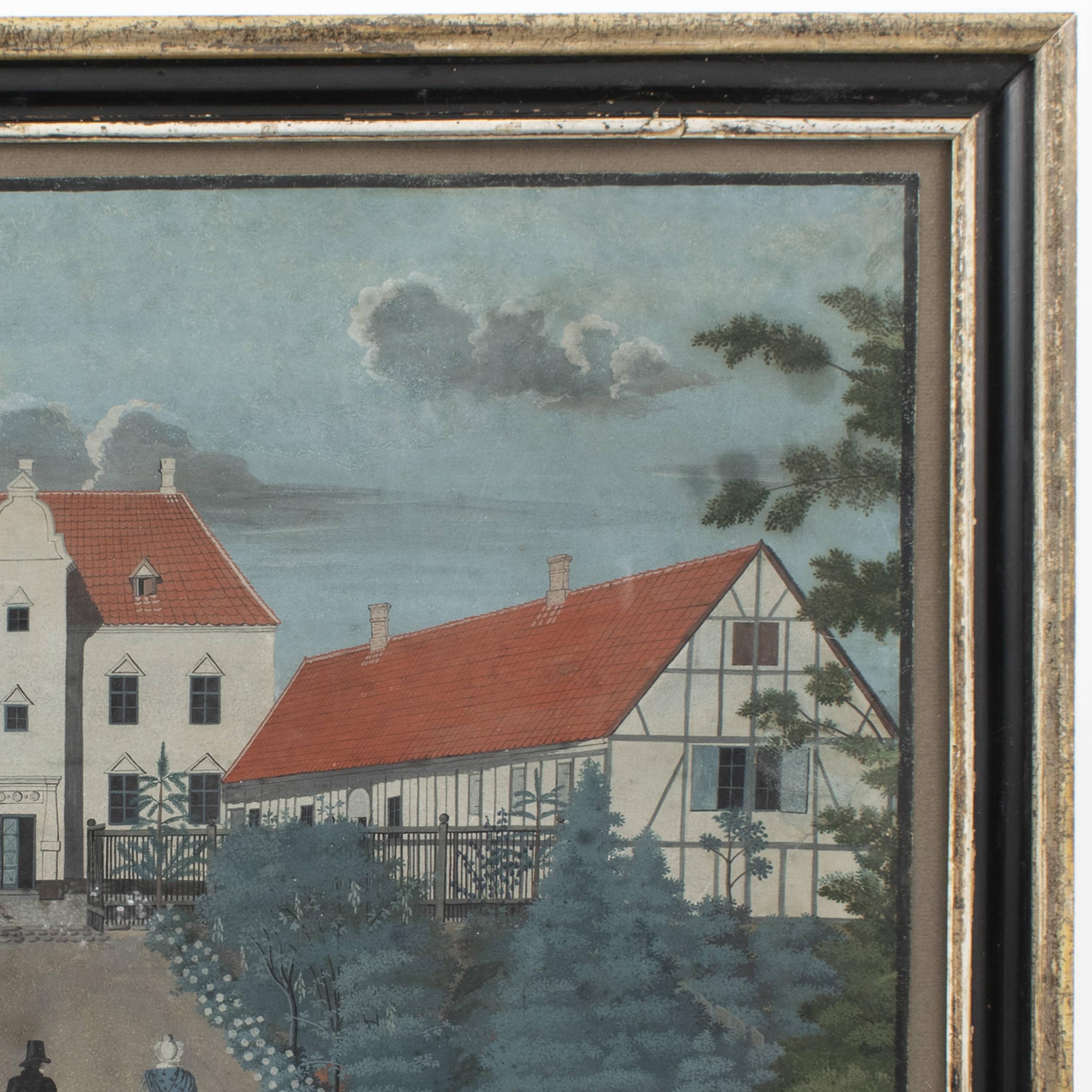 Pair of Early 19th Ctr Gouache Paintings of the Danish Manor House 'Bratskov' 1