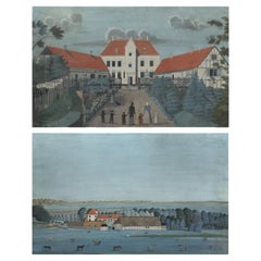 Pair of Early 19th Ctr Gouache Paintings of the Danish Manor House 'Bratskov'