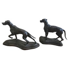 Pair of Early 20 Century Patinated Bronze Hounds