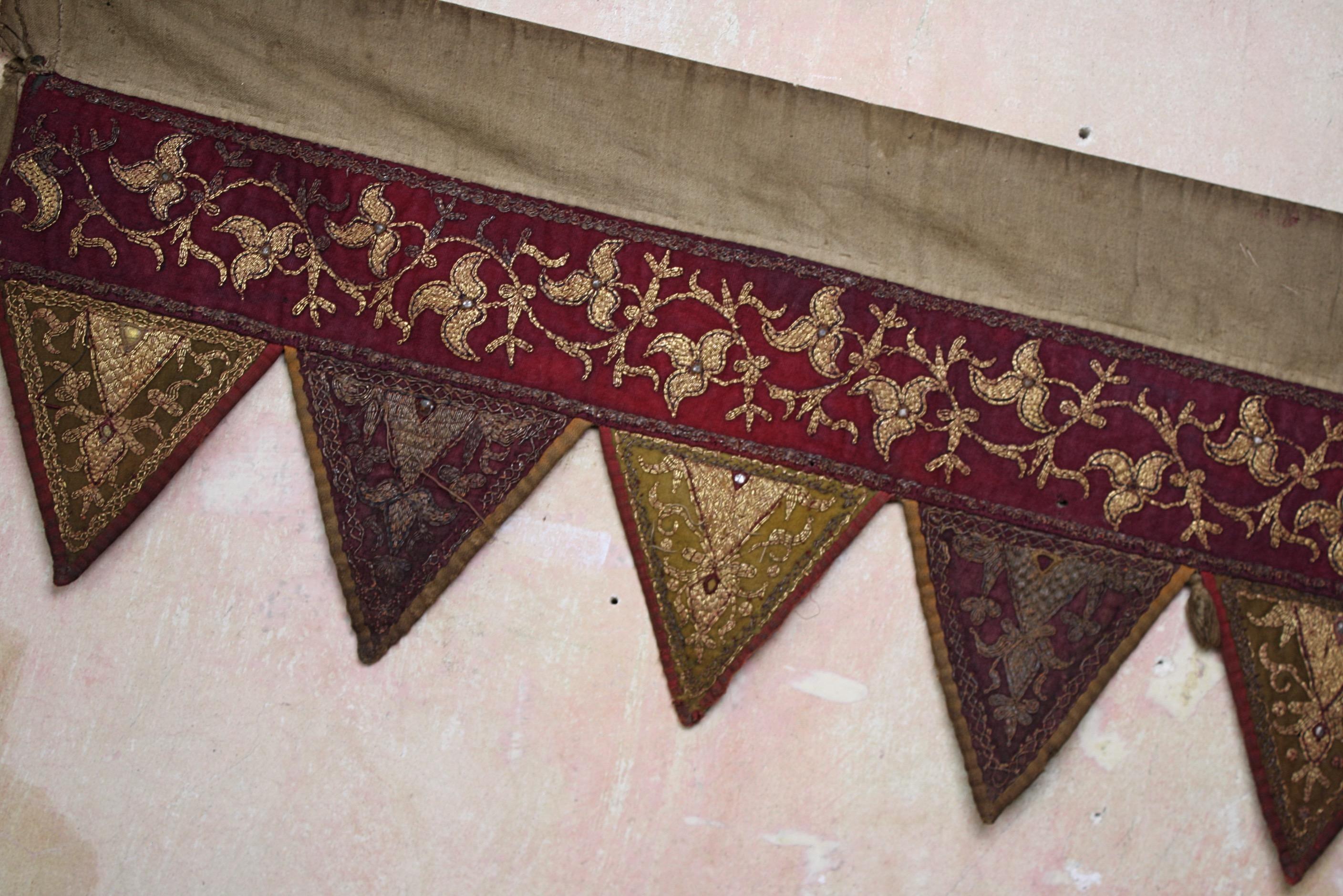 Pair of Early 20th C Afghan Bejewelled & Gold Thread Embroidered Door Pelmets For Sale 8