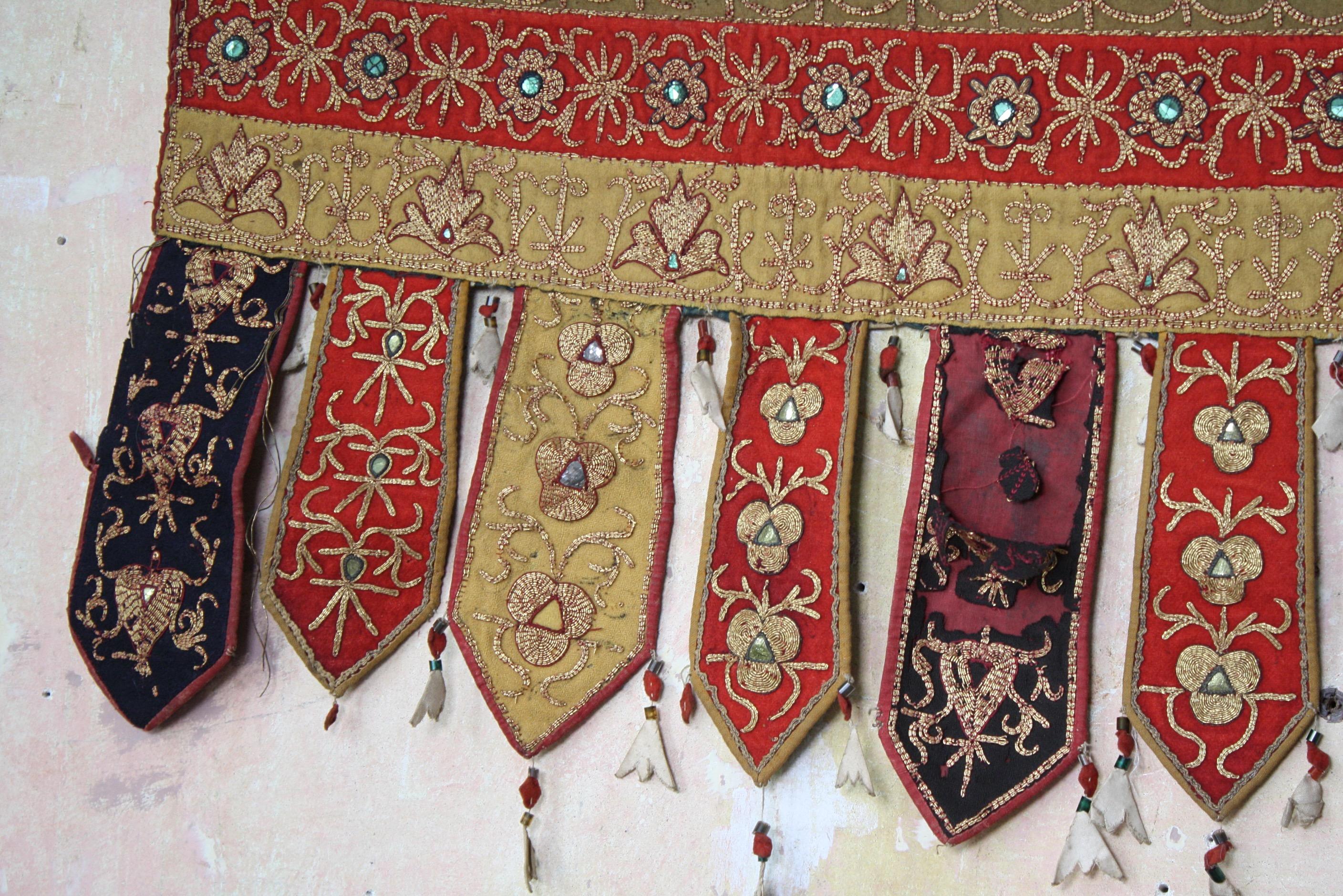 Pair of Early 20th C Afghan Bejewelled & Gold Thread Embroidered Door Pelmets In Good Condition For Sale In Lowestoft, GB