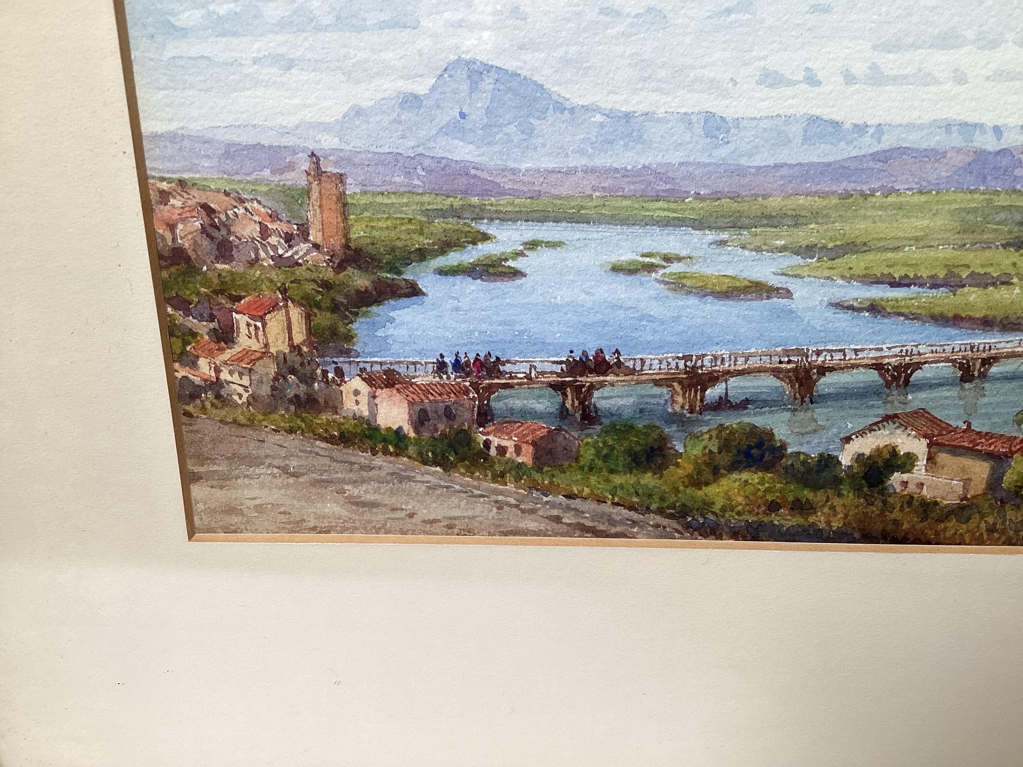 Paire d'aquarelles signées par un artiste de Venise et d'un village de Toscane du début du 20e siècle en vente 4
