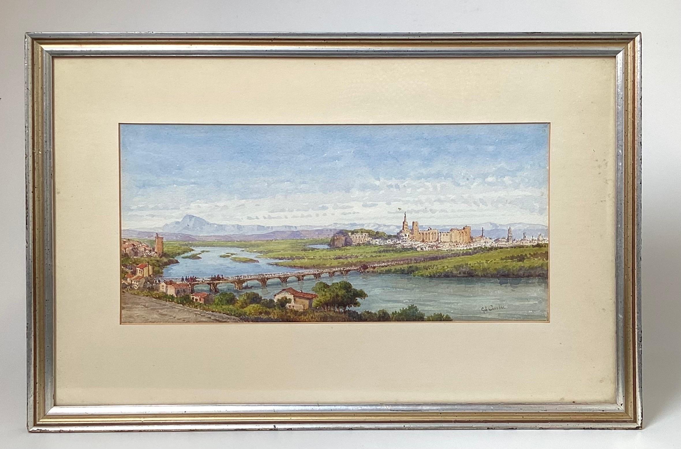 Pair of Early 20th C. Artist Signed Watercolors of Venice and Tuscany Village 8