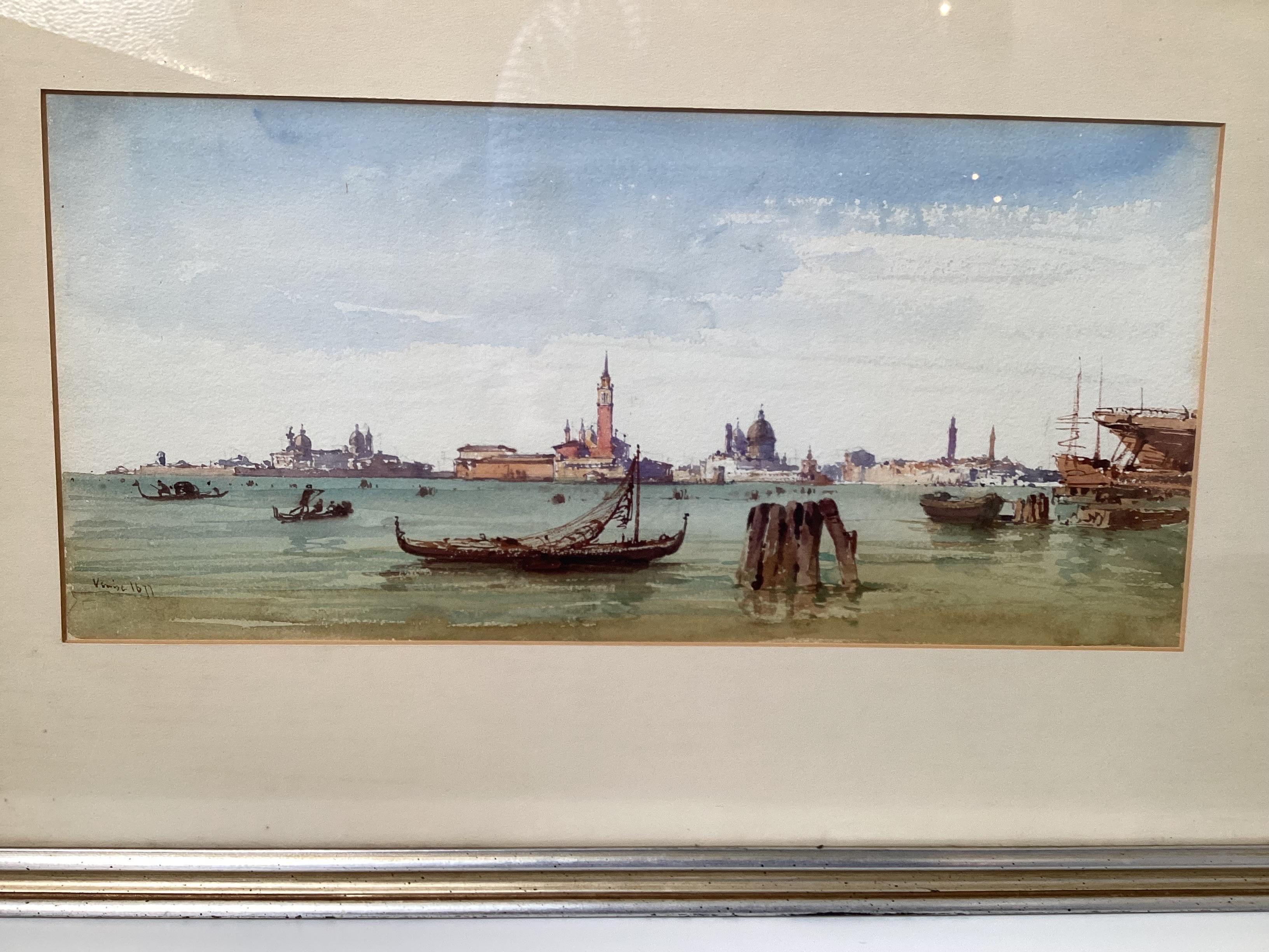 Italian Pair of Early 20th C. Artist Signed Watercolors of Venice and Tuscany Village