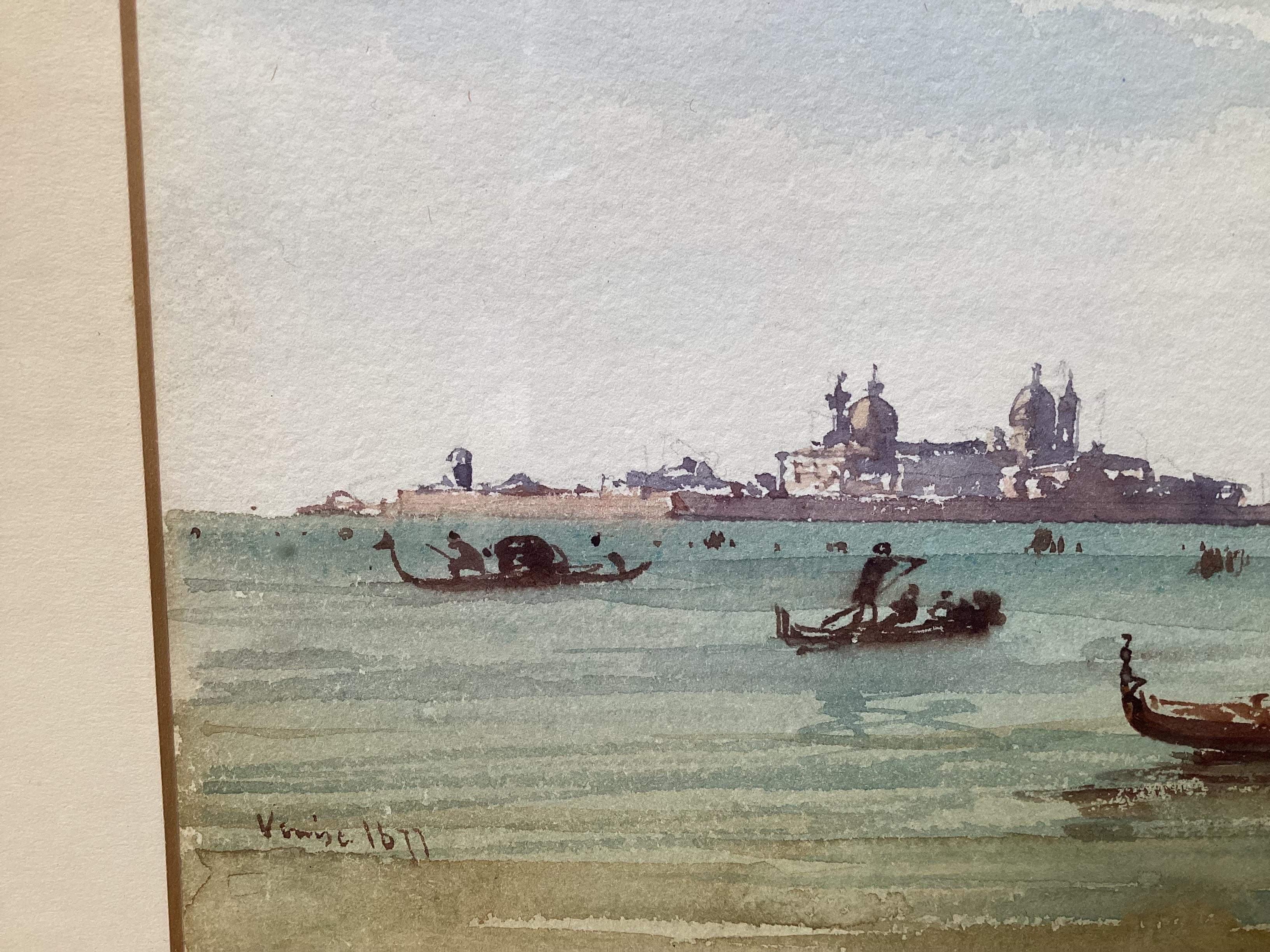 Paint Pair of Early 20th C. Artist Signed Watercolors of Venice and Tuscany Village