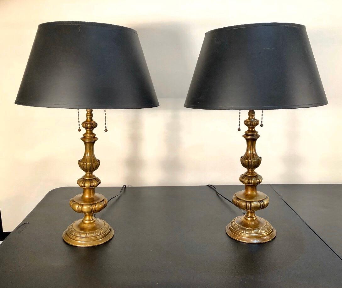 Pair of Early 20th Century Baroque Style Caldwell Bronze Lamps 2