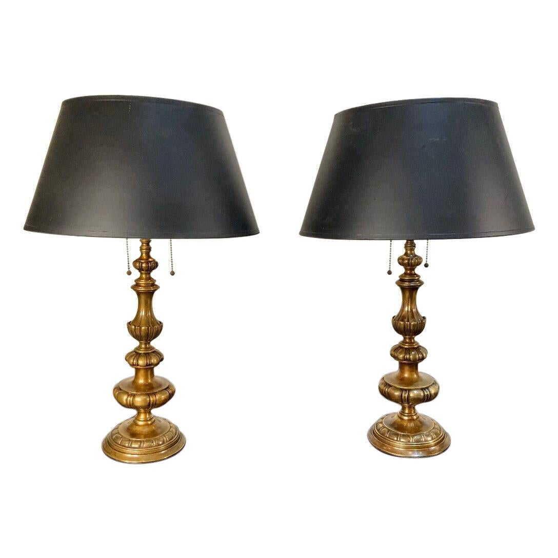 Pair of Early 20th Century Baroque Style Caldwell Bronze Lamps