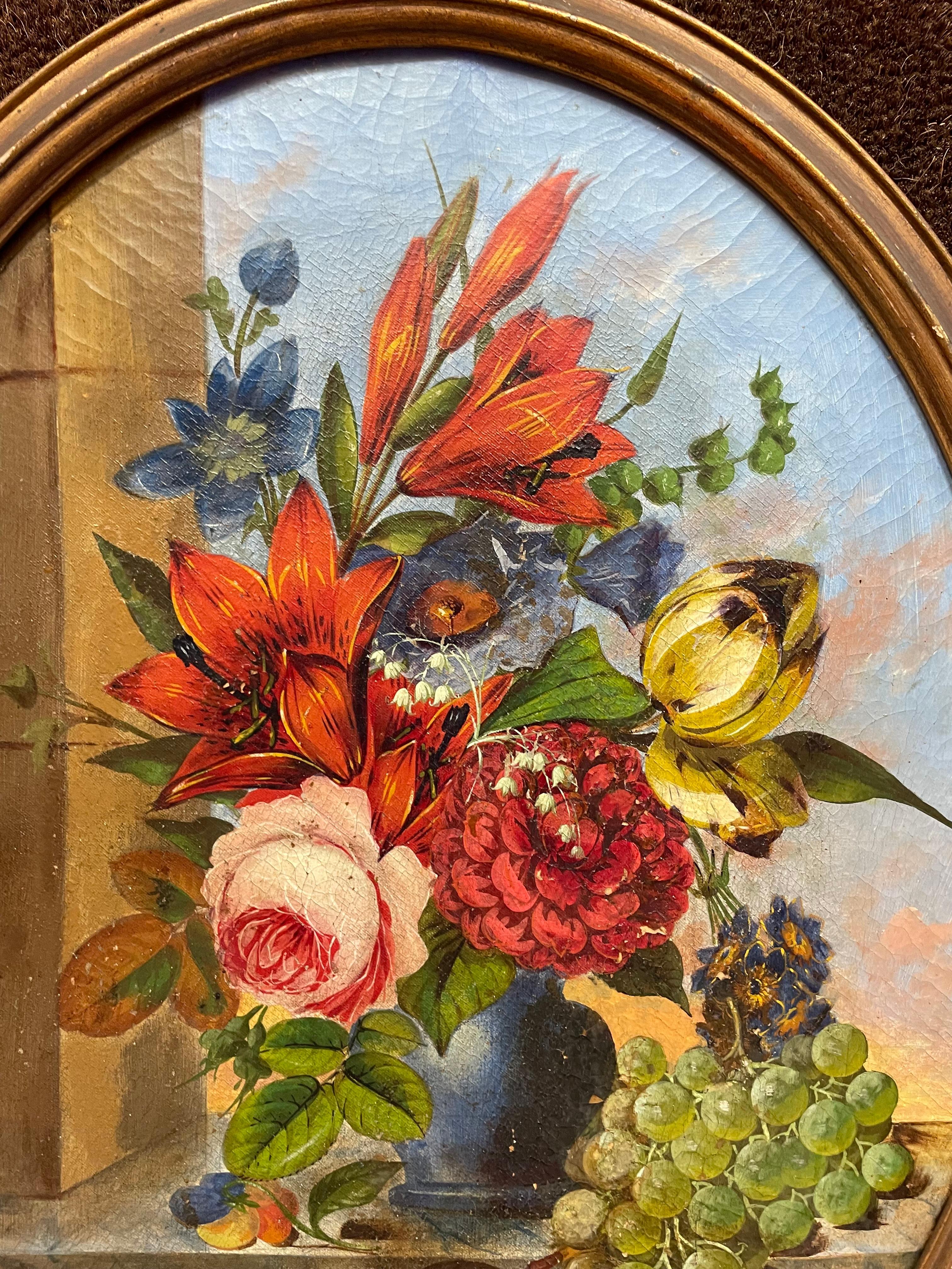 Pair of Early 20th c. Belgian Still Life with Flower Paintings  For Sale 7