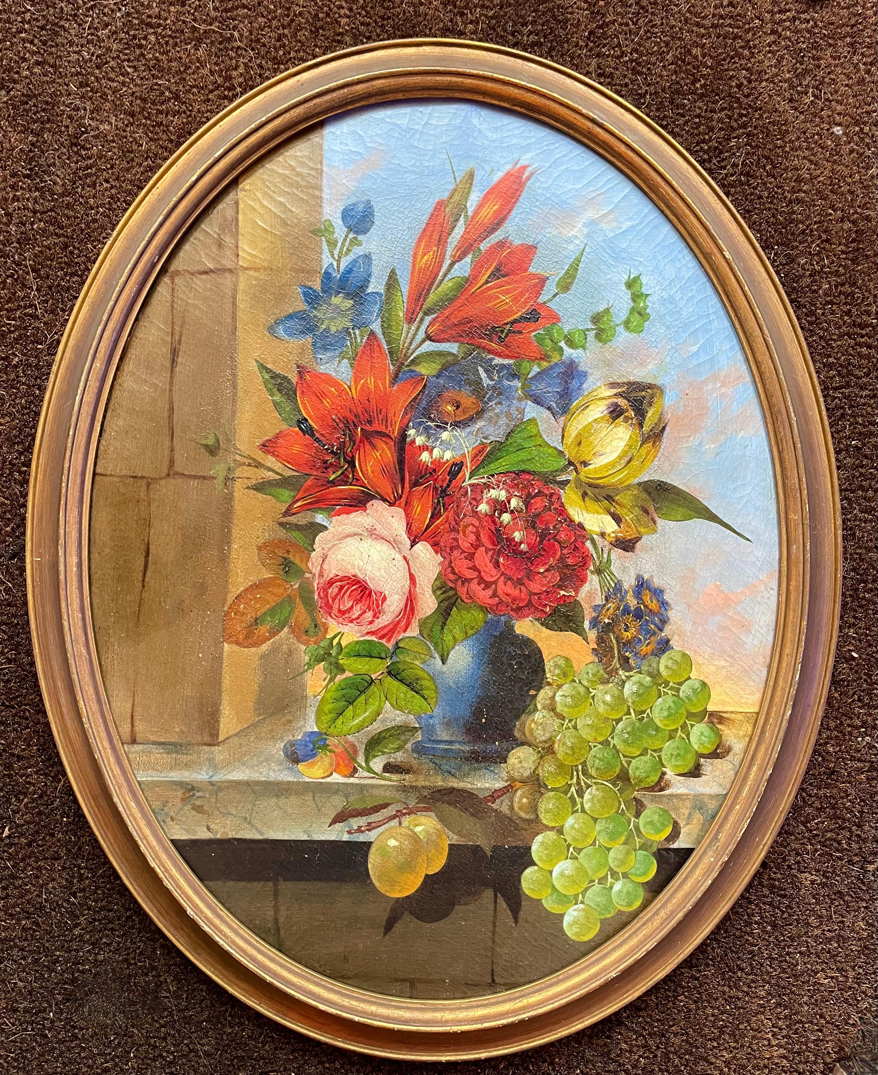 Pair of Early 20th c. Belgian Still Life with Flower Paintings  For Sale 4