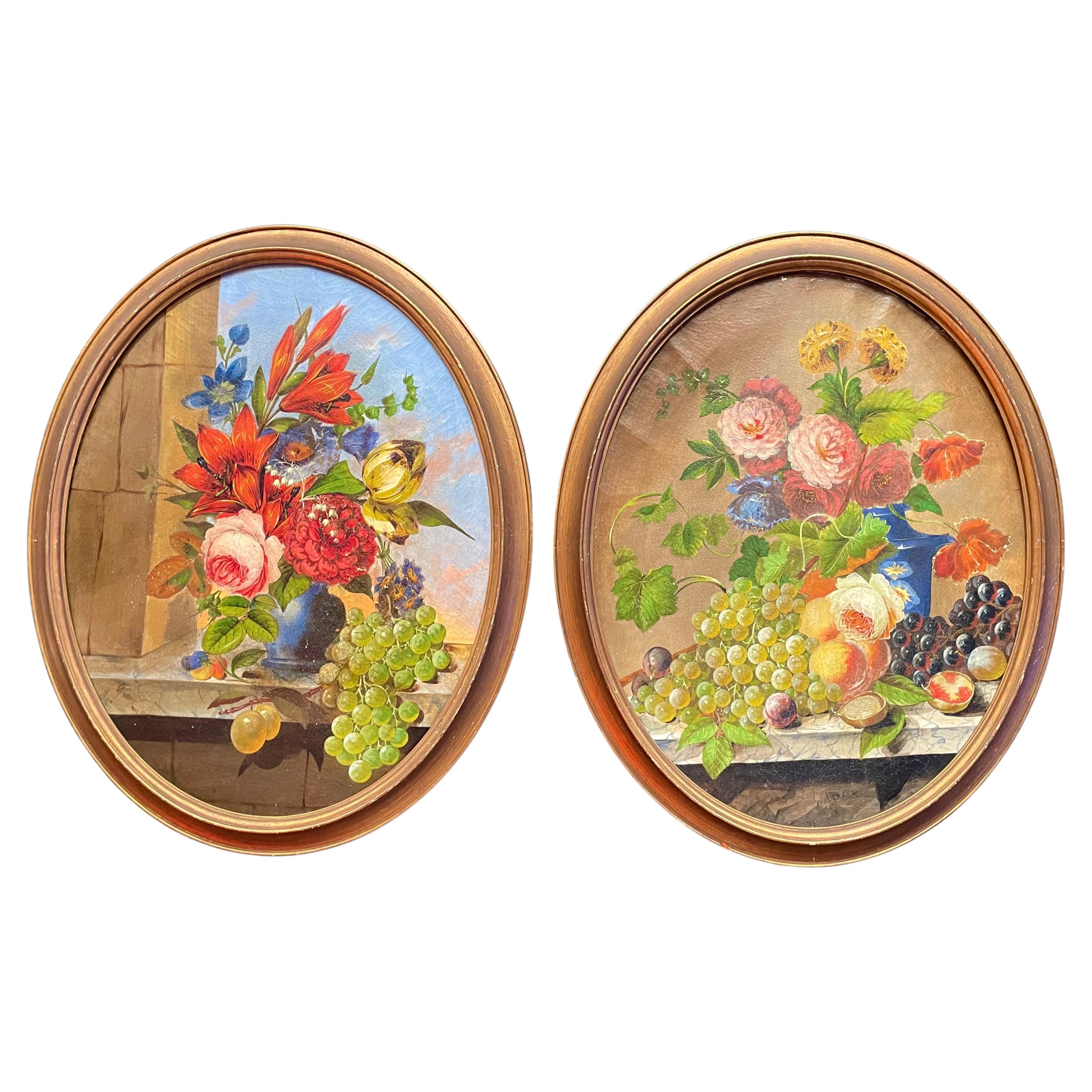 Pair of Early 20th c. Belgian Still Life with Flower Paintings  For Sale
