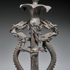 Pair of Early 20th C. Chinese Pewter Dragon Candlesticks, Iris Apfel Collecion