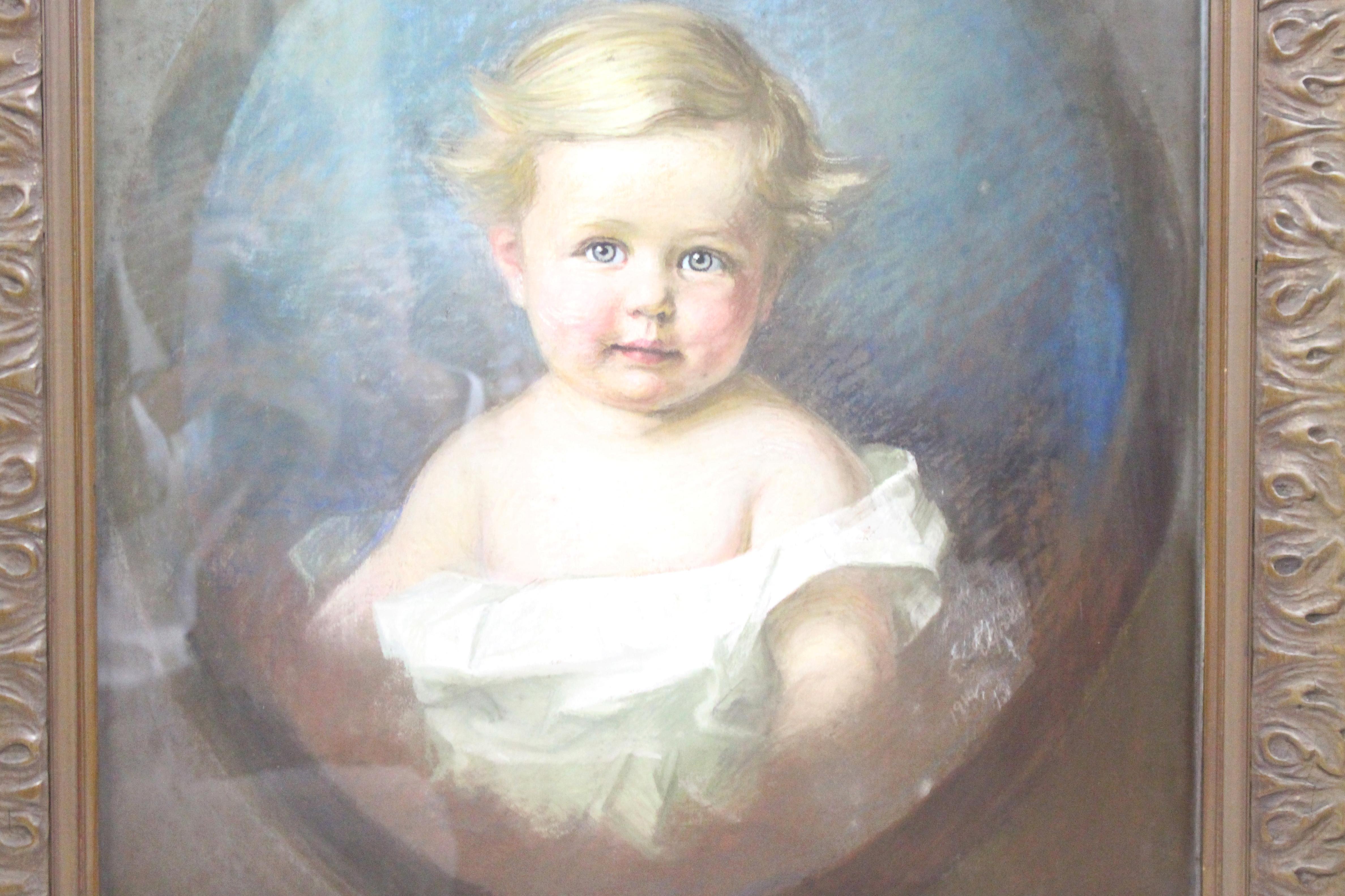 20th Century Pair of Early 20th c. Emily Eyres (British) Pastel Portraits of Children For Sale