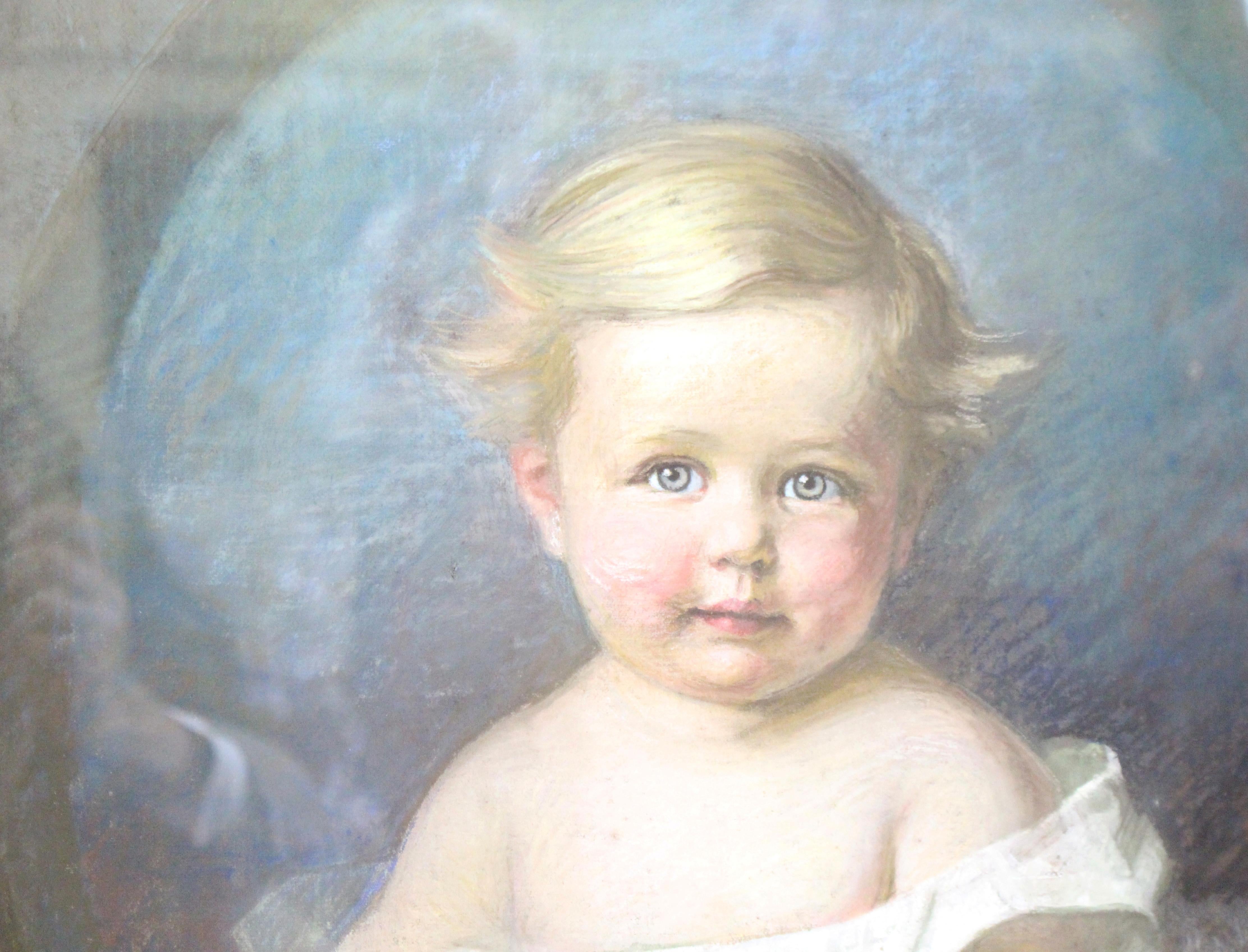 Other Pair of Early 20th c. Emily Eyres (British) Pastel Portraits of Children For Sale