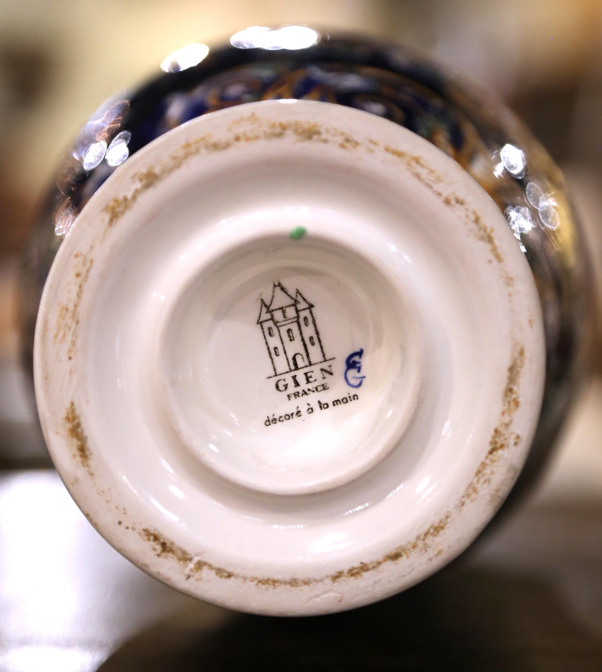 Pair of Early 20th C. Faience Vases with Hand-Painted Cherub Motifs from Gien For Sale 3