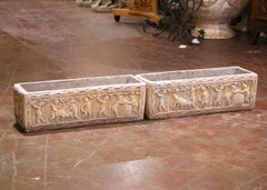 Pair of Early 20th C. French Cast Stone Bacchian Figural Garden Planters