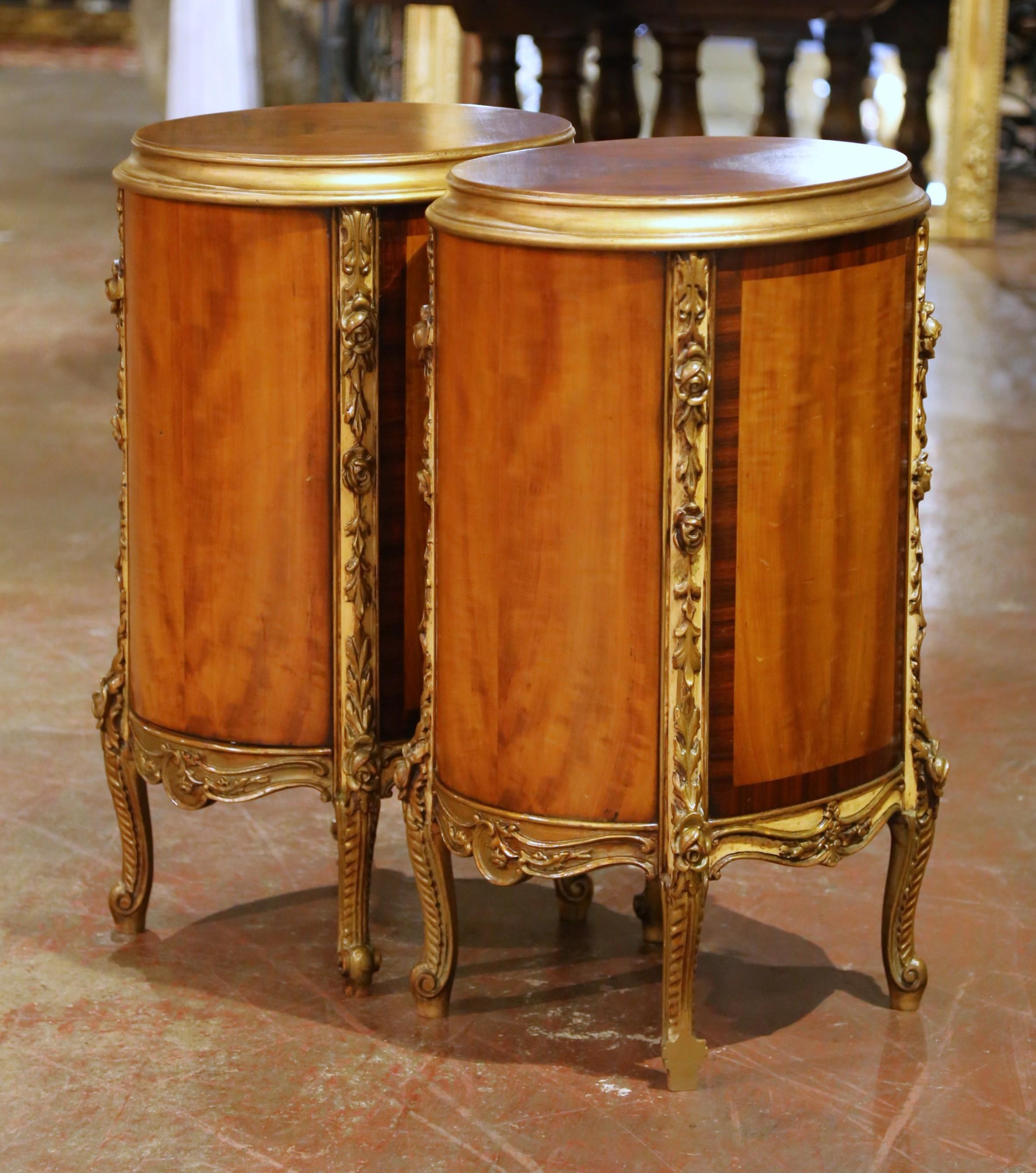 Pair of Early 20th C. French Louis XV Mahogany & Marquetry Oval Bedside Cabinets For Sale 10