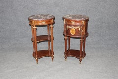 Pair of Early 20th C. French Louis XVI Bronze Mounted Marble Top Nightstands