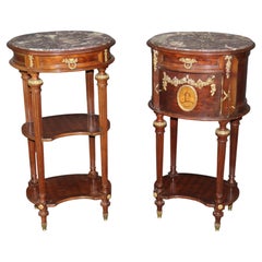 Pair of Early 20th C. French Louis XVI Bronze Mounted Marble Top Nightstands