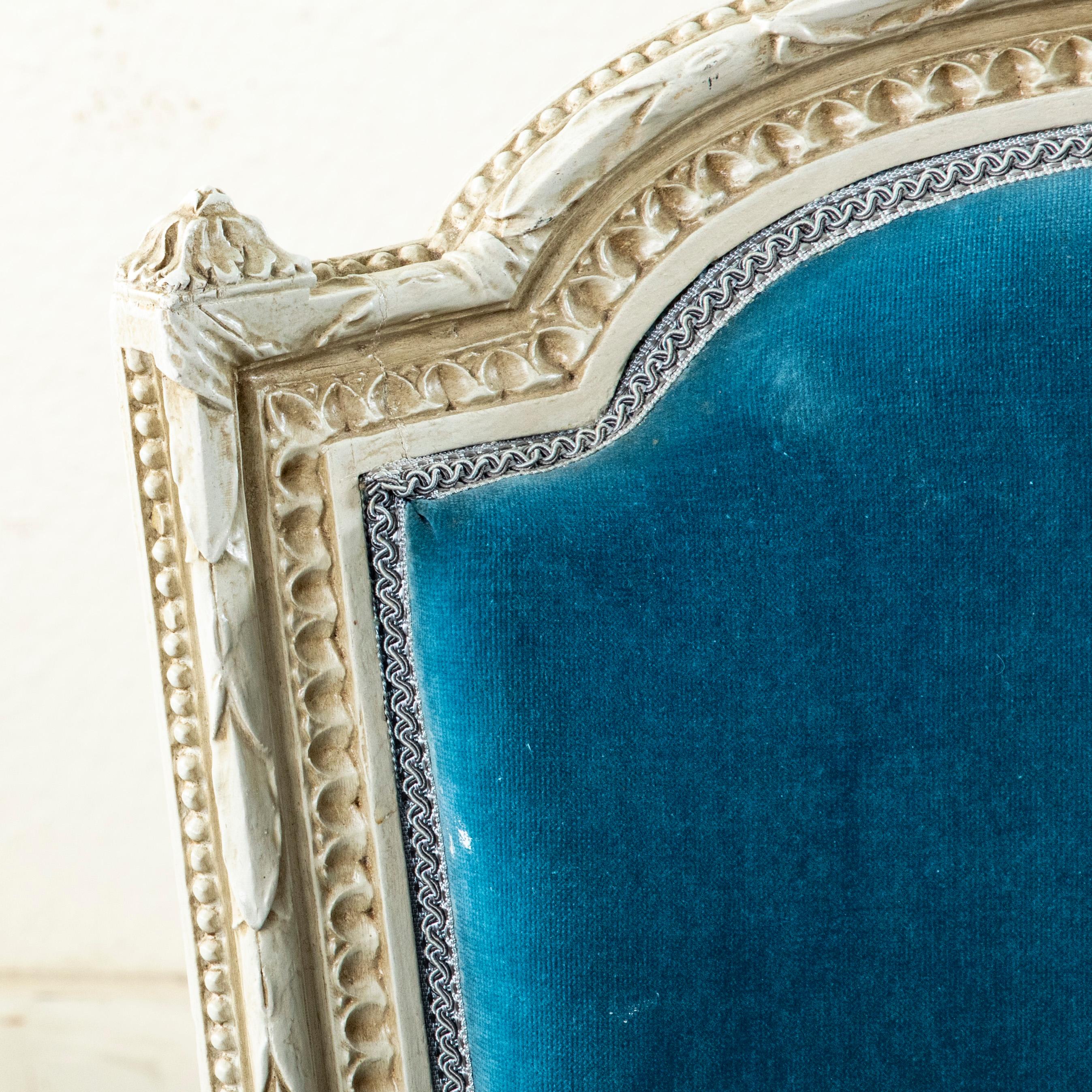 Pair of Early 20th C. French Louis XVI Style Hand-Carved Painted Side Chairs For Sale 5