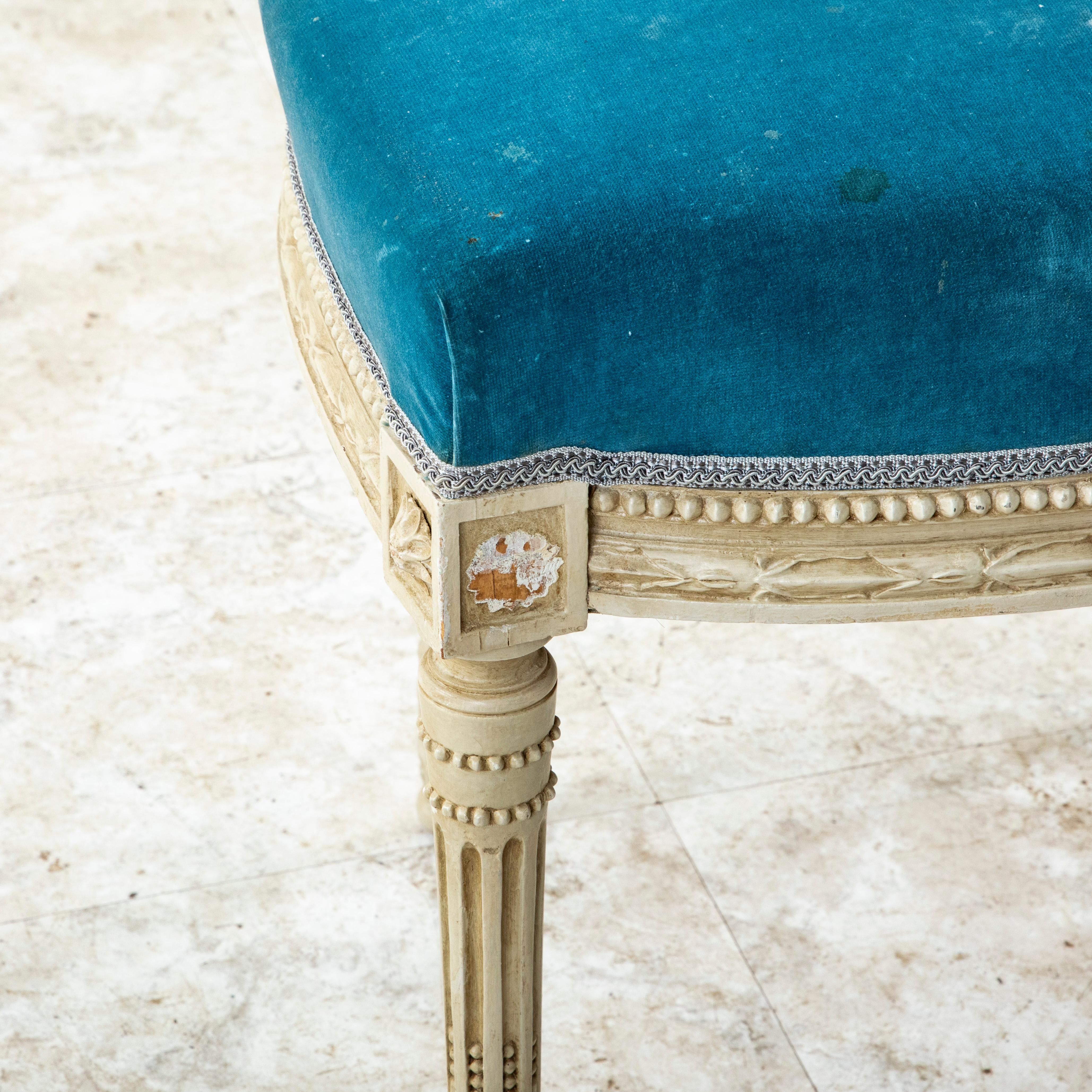 Pair of Early 20th C. French Louis XVI Style Hand-Carved Painted Side Chairs For Sale 6