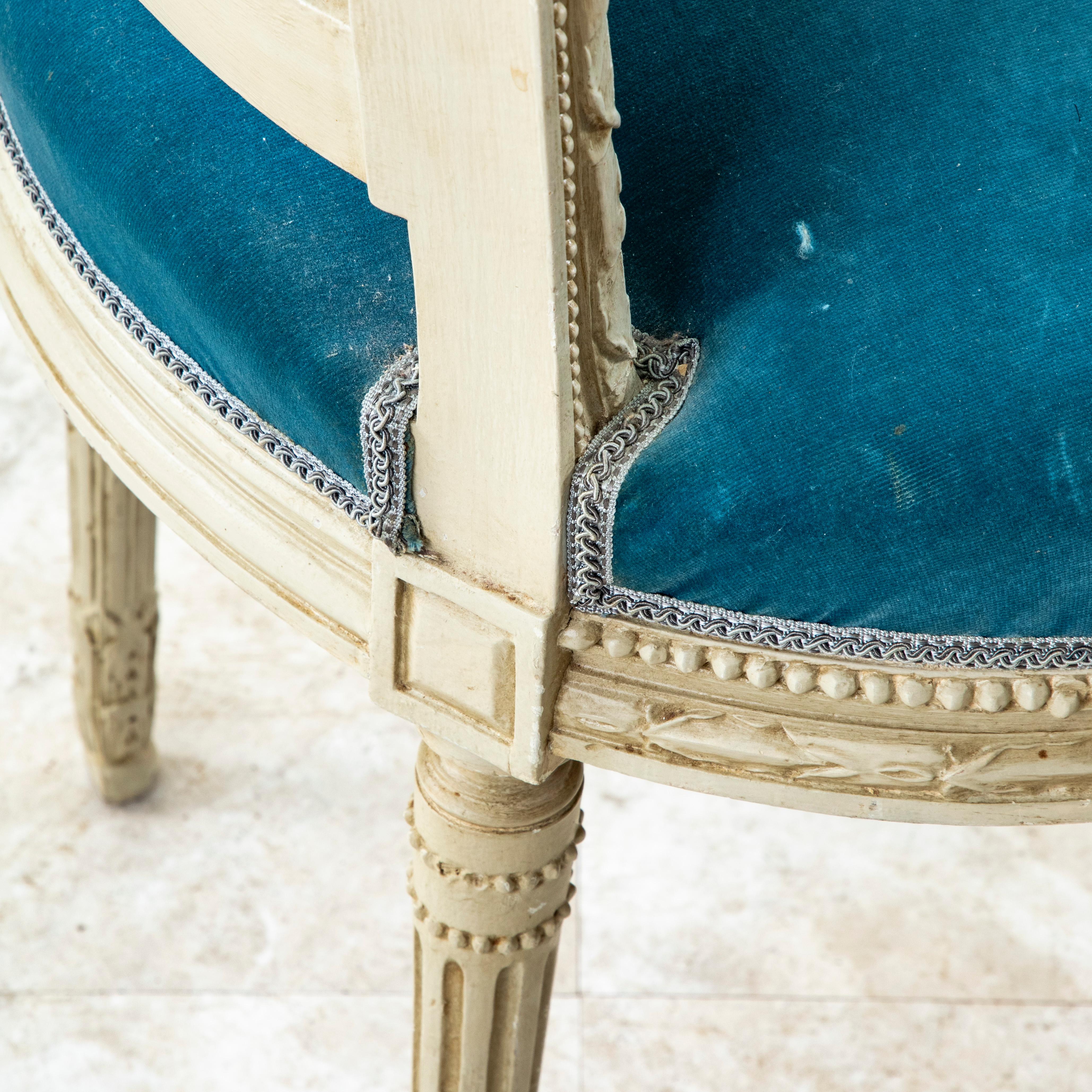 Pair of Early 20th C. French Louis XVI Style Hand-Carved Painted Side Chairs For Sale 8