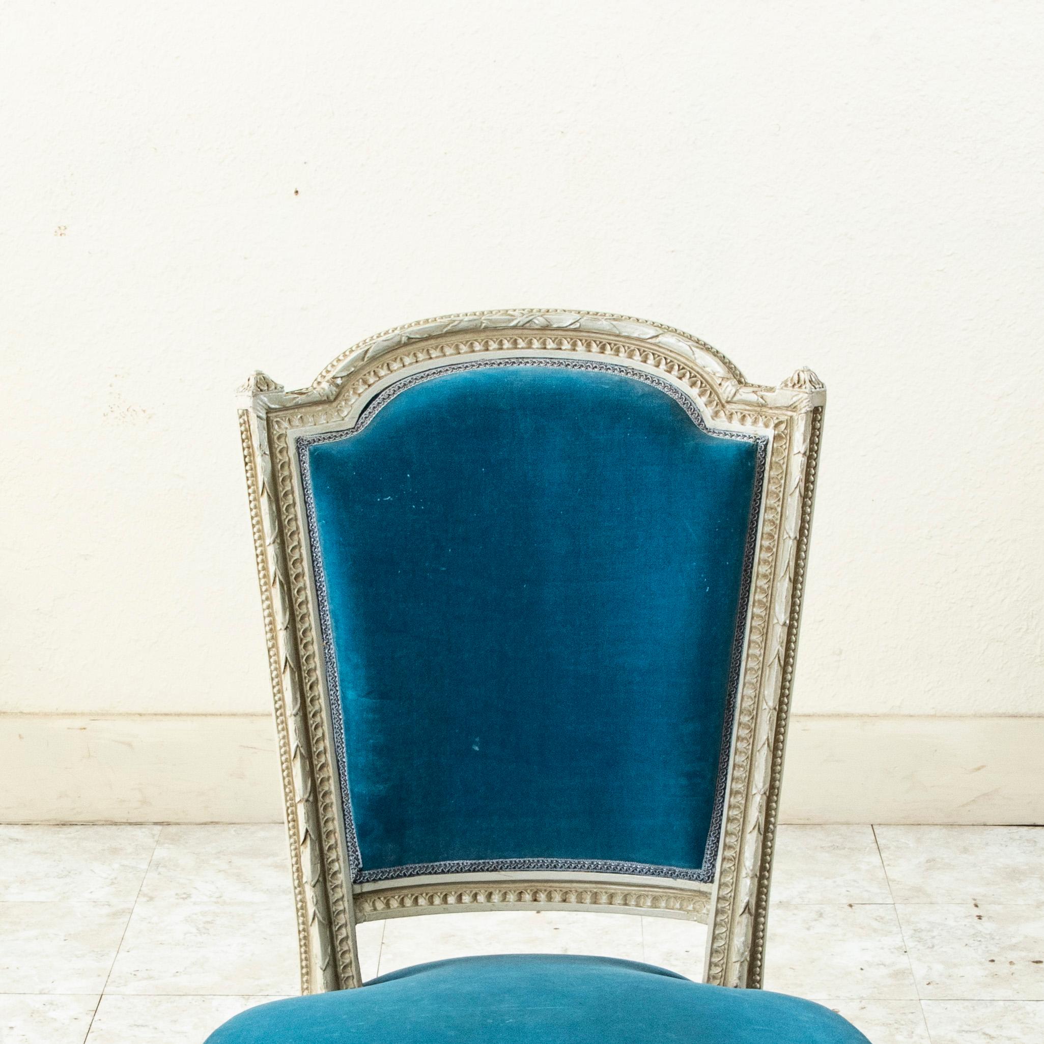 Pair of Early 20th C. French Louis XVI Style Hand-Carved Painted Side Chairs For Sale 9