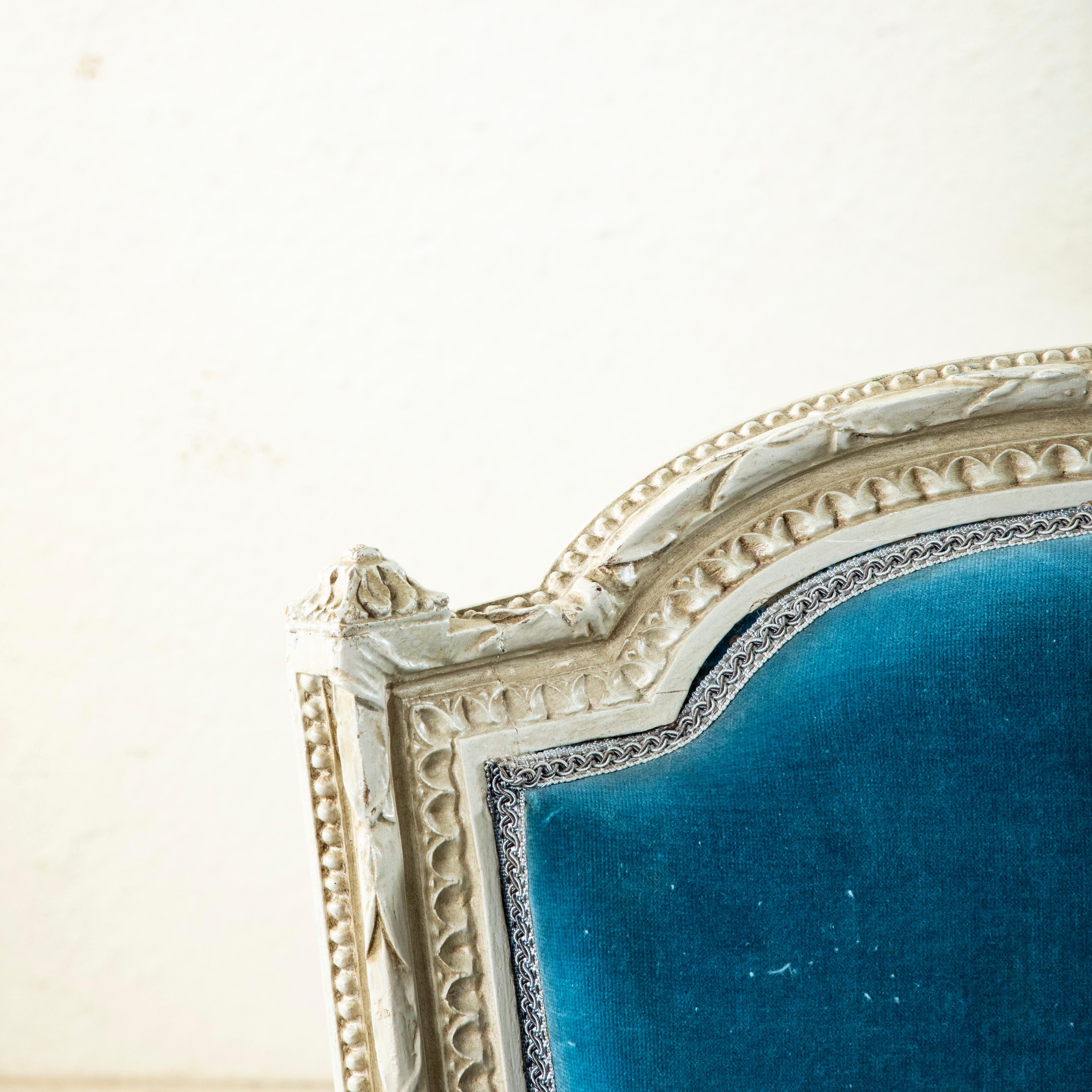 Pair of Early 20th C. French Louis XVI Style Hand-Carved Painted Side Chairs For Sale 10