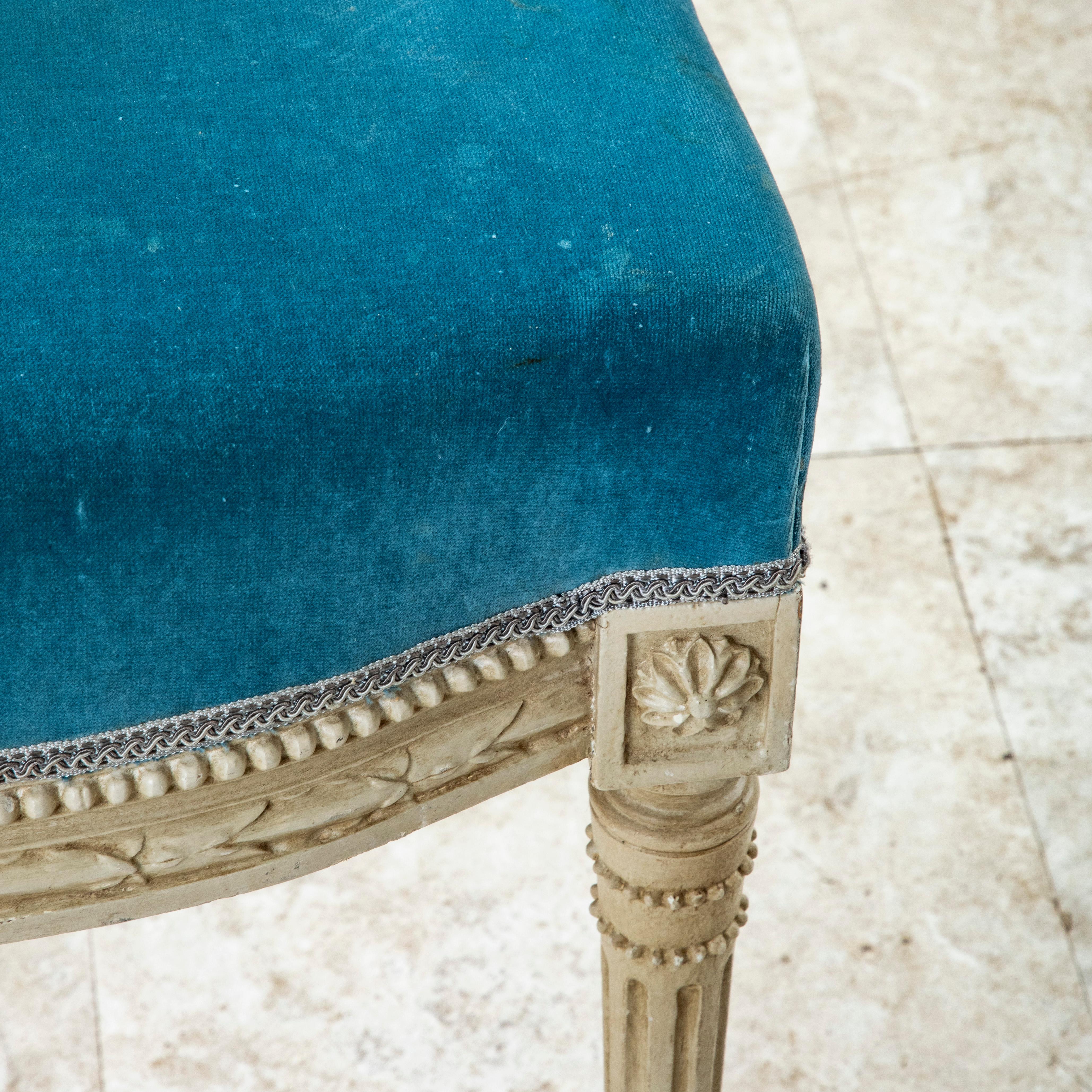 Pair of Early 20th C. French Louis XVI Style Hand-Carved Painted Side Chairs For Sale 12