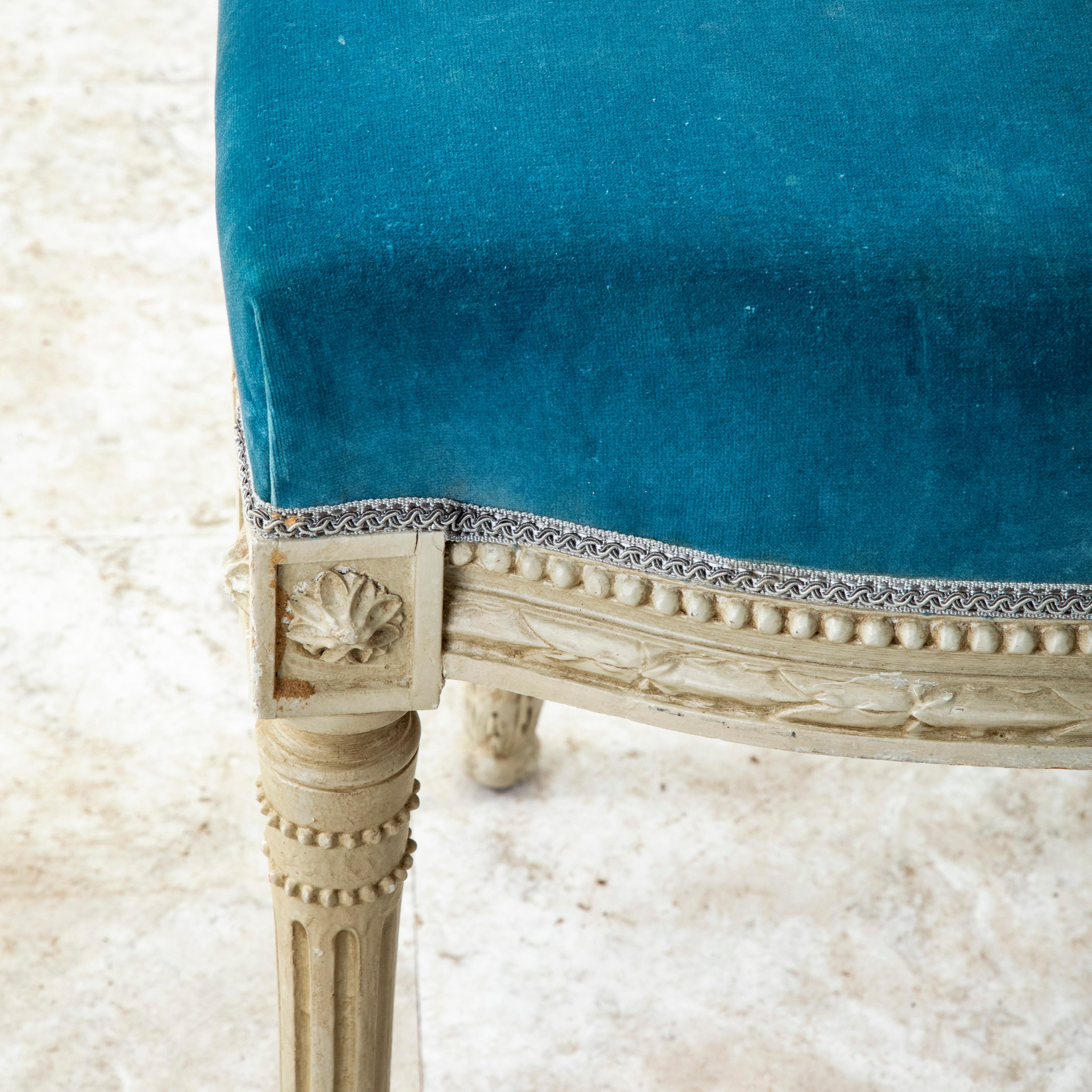 Pair of Early 20th C. French Louis XVI Style Hand-Carved Painted Side Chairs For Sale 13