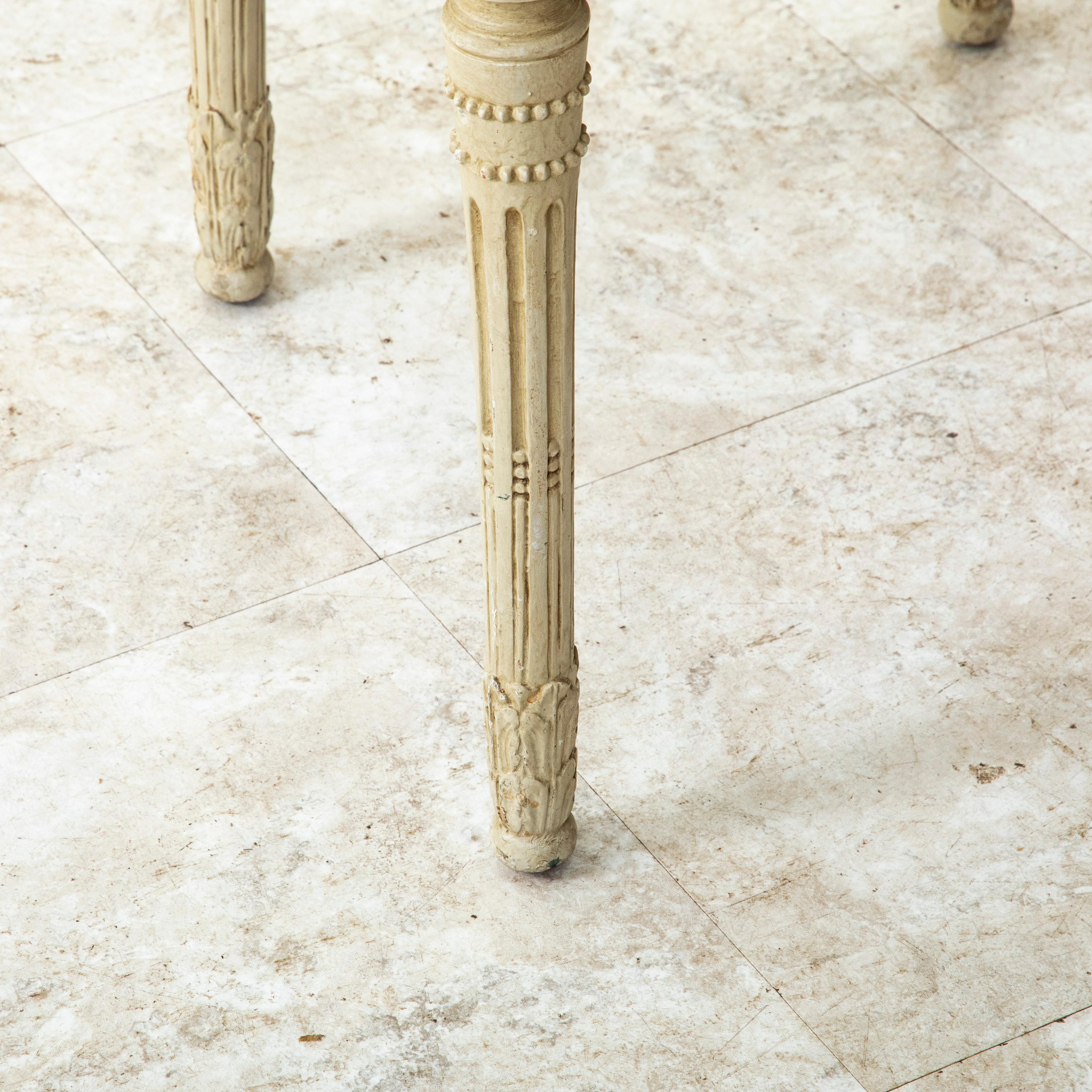 Pair of Early 20th C. French Louis XVI Style Hand-Carved Painted Side Chairs For Sale 14