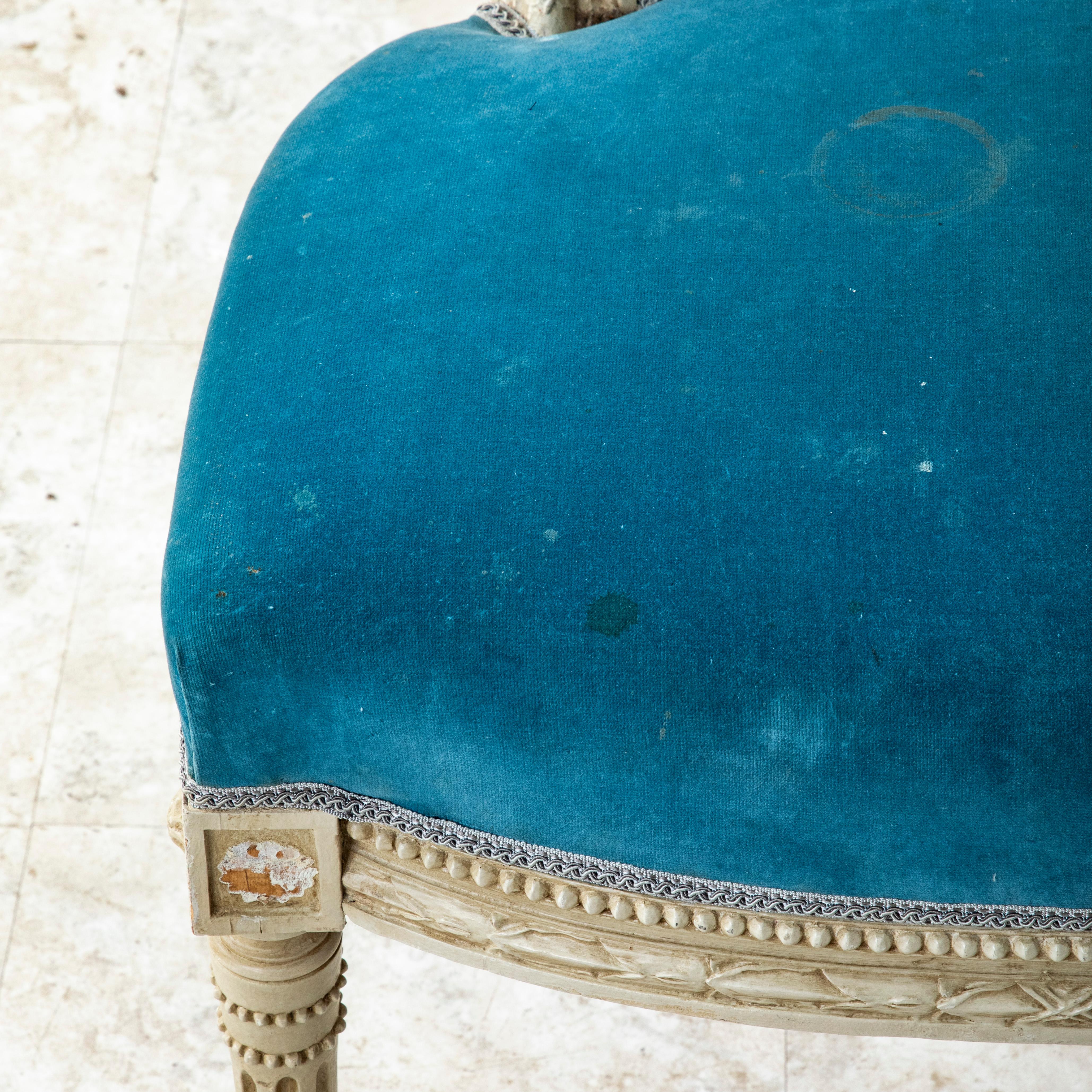 Pair of Early 20th C. French Louis XVI Style Hand-Carved Painted Side Chairs For Sale 3