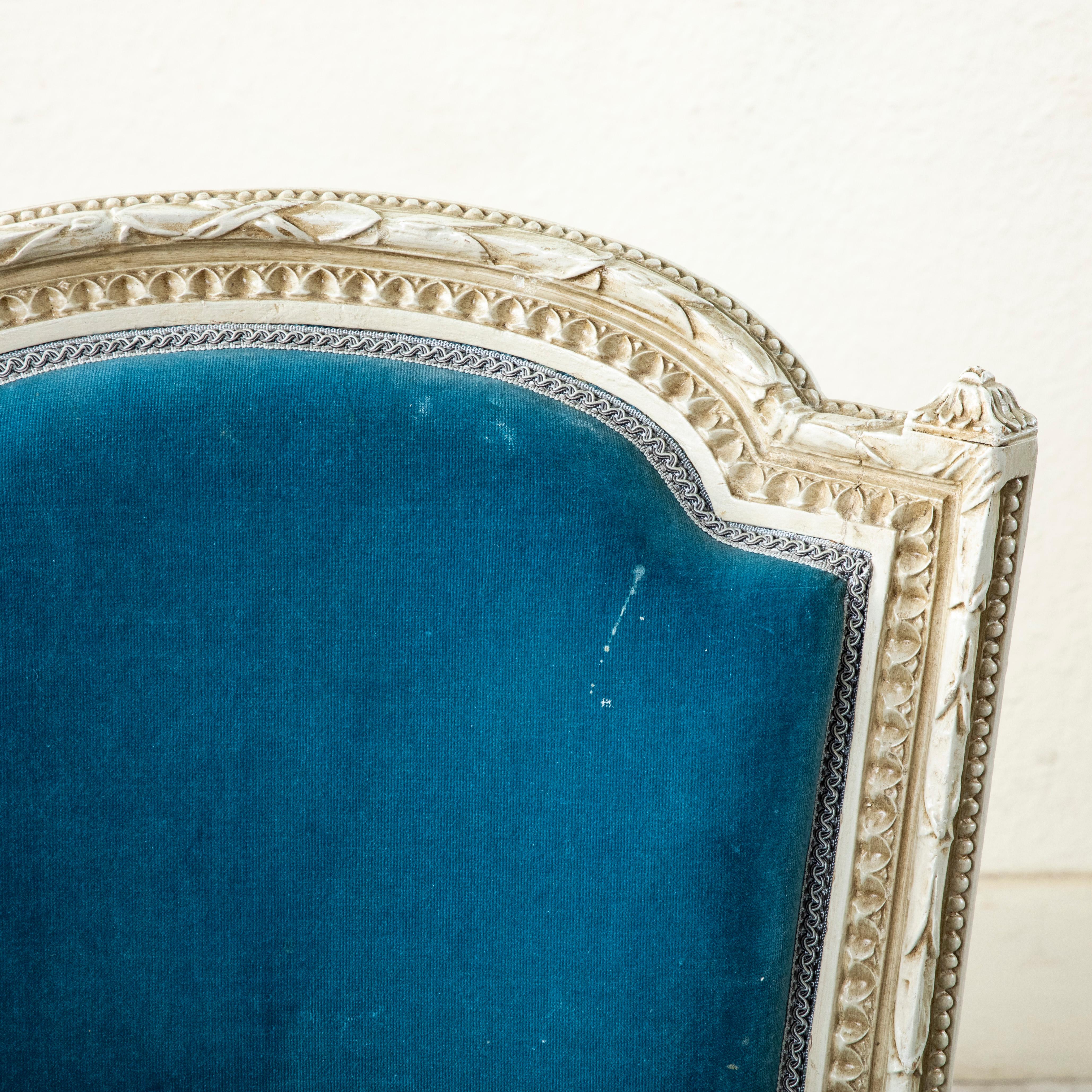 Pair of Early 20th C. French Louis XVI Style Hand-Carved Painted Side Chairs For Sale 4