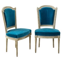 Pair of Early 20th C. French Louis XVI Style Hand-Carved Painted Side Chairs