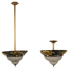 Pair of Early 20th C French Neoclassical Pendant Fixtures with Adjustable height