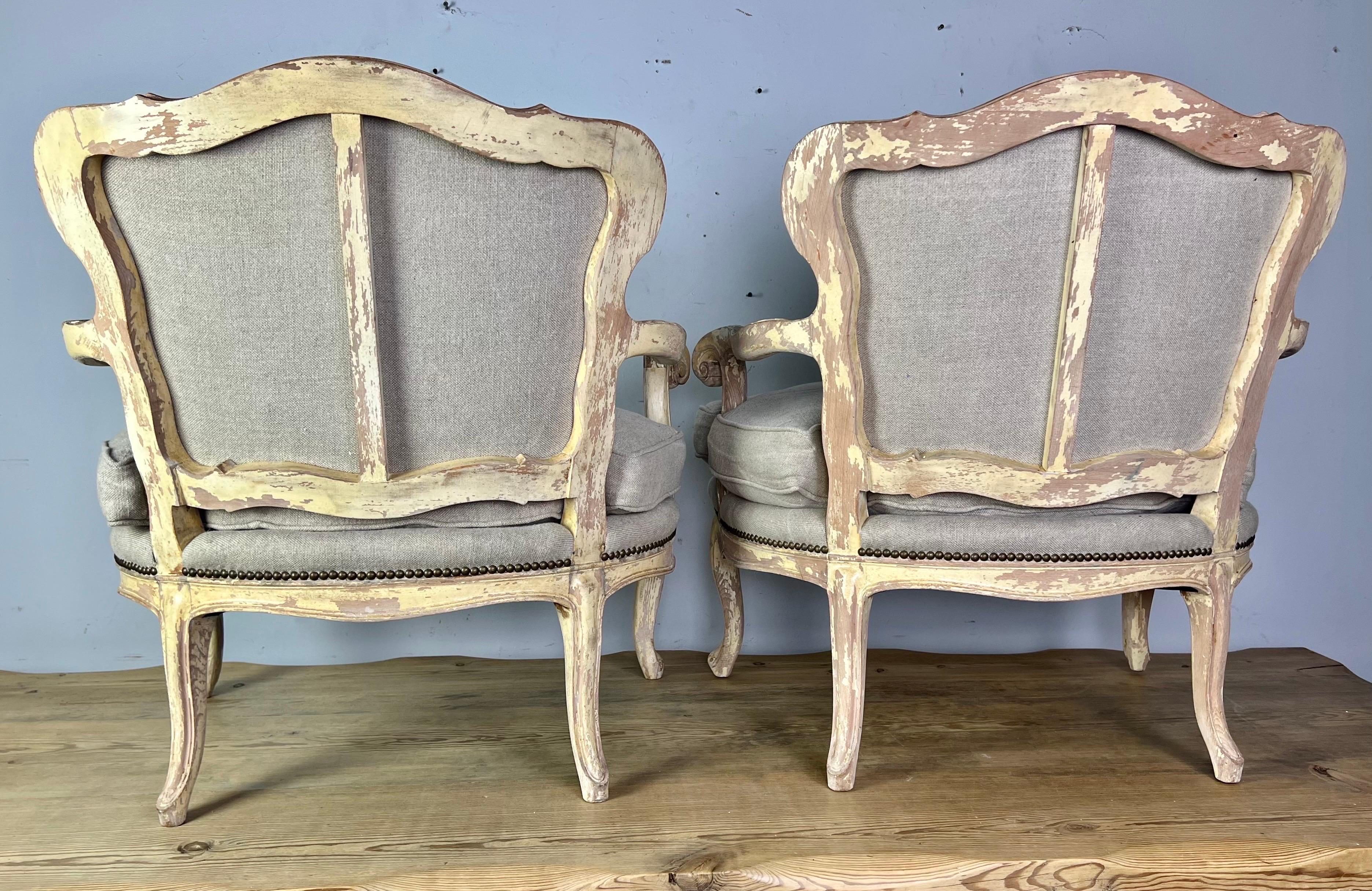 Pair of Early 20th Century French Provincial Armchairs W/ Down Cushions 7